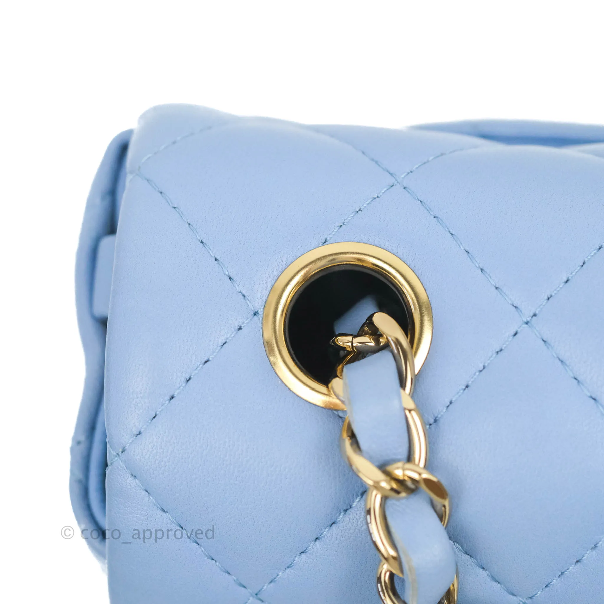 Chanel Quilted Mini Rectangular Flap Light Blue Lambskin Gold Hardware