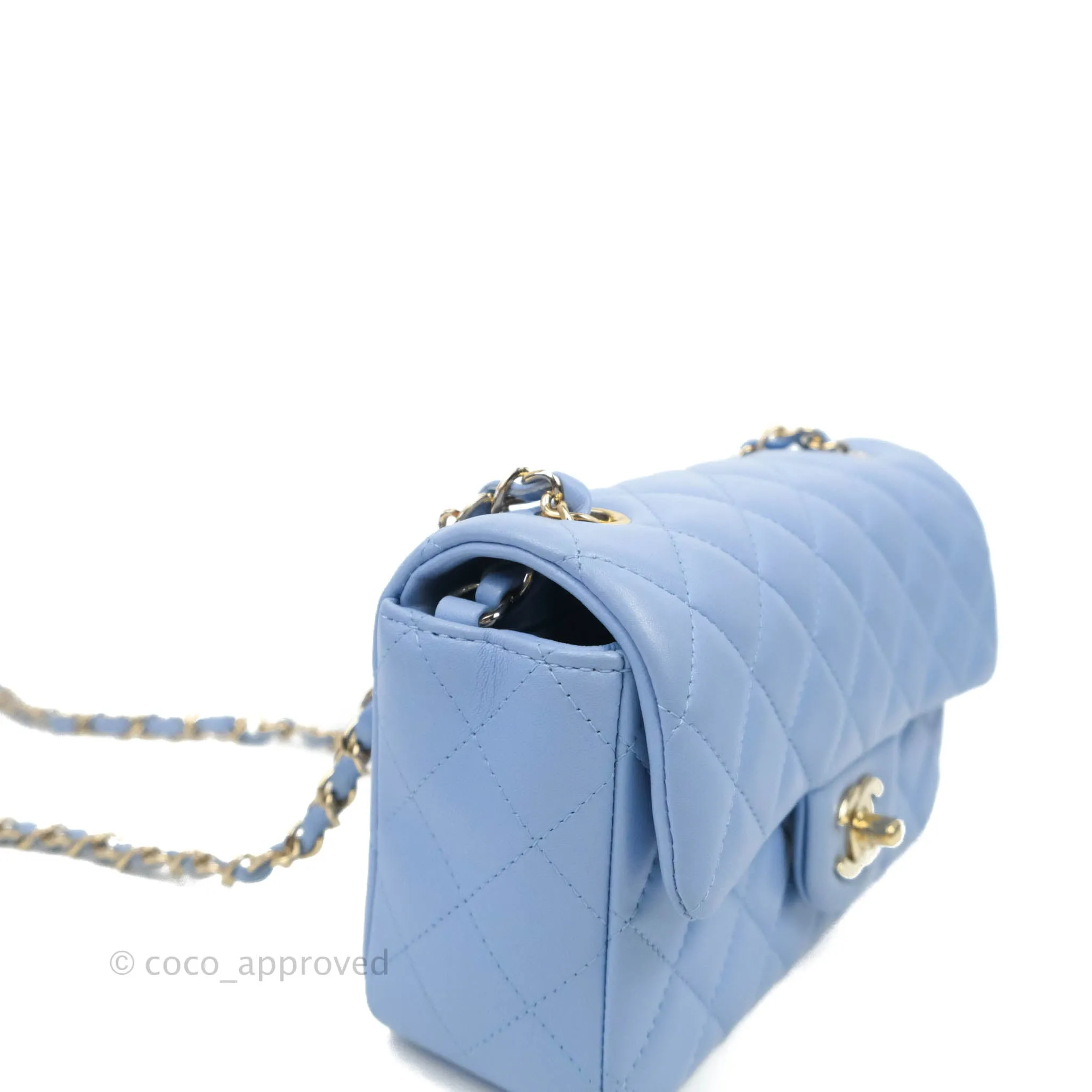 Chanel Quilted Mini Rectangular Flap Light Blue Lambskin Gold Hardware