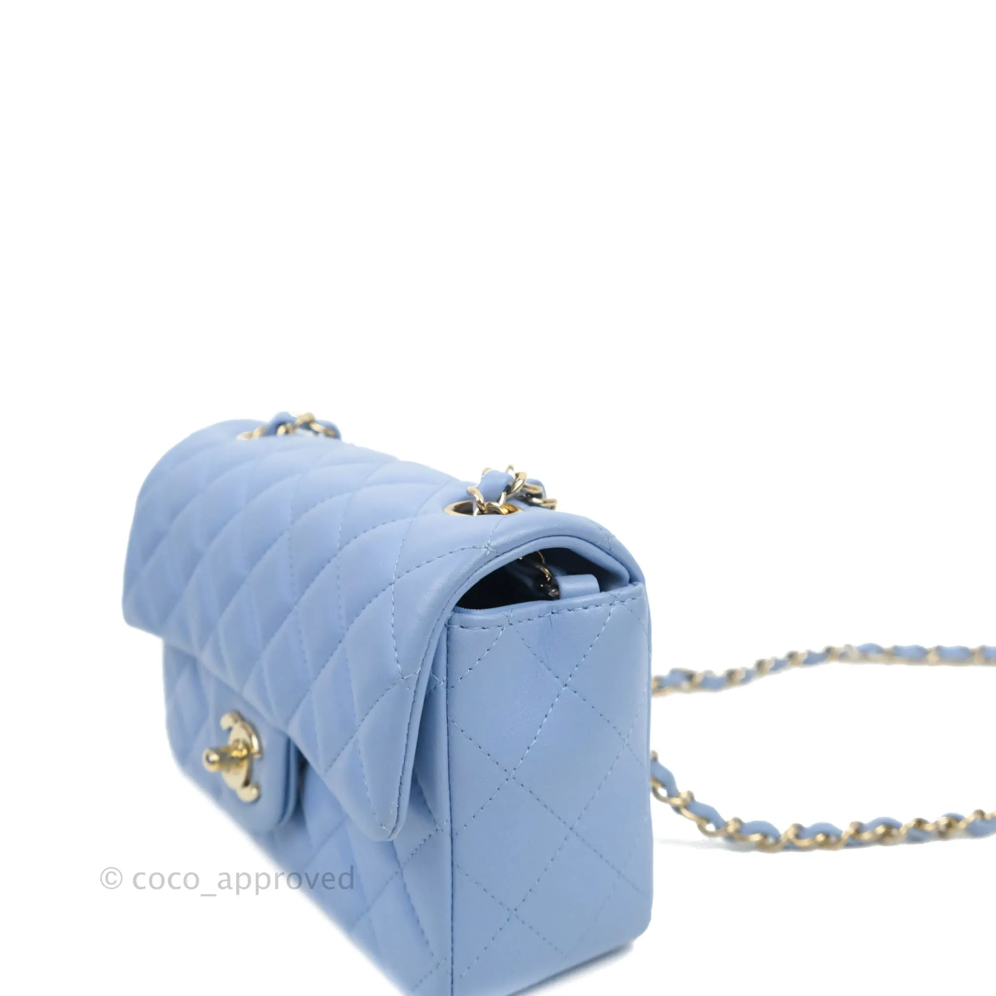 Chanel Quilted Mini Rectangular Flap Light Blue Lambskin Gold Hardware