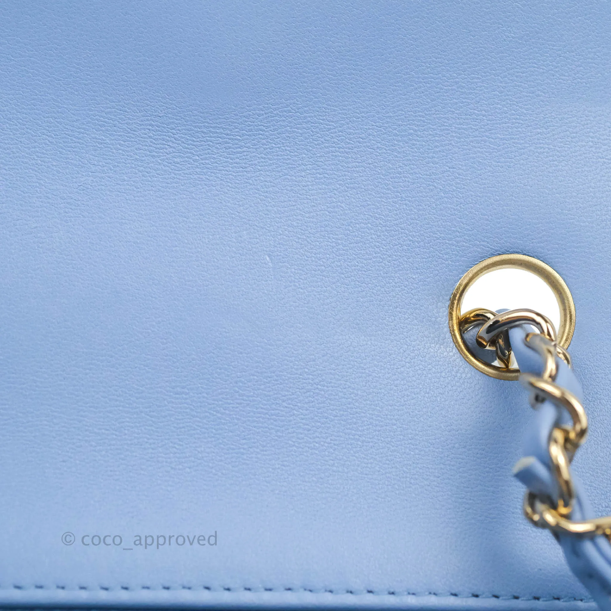 Chanel Quilted Mini Rectangular Flap Light Blue Lambskin Gold Hardware