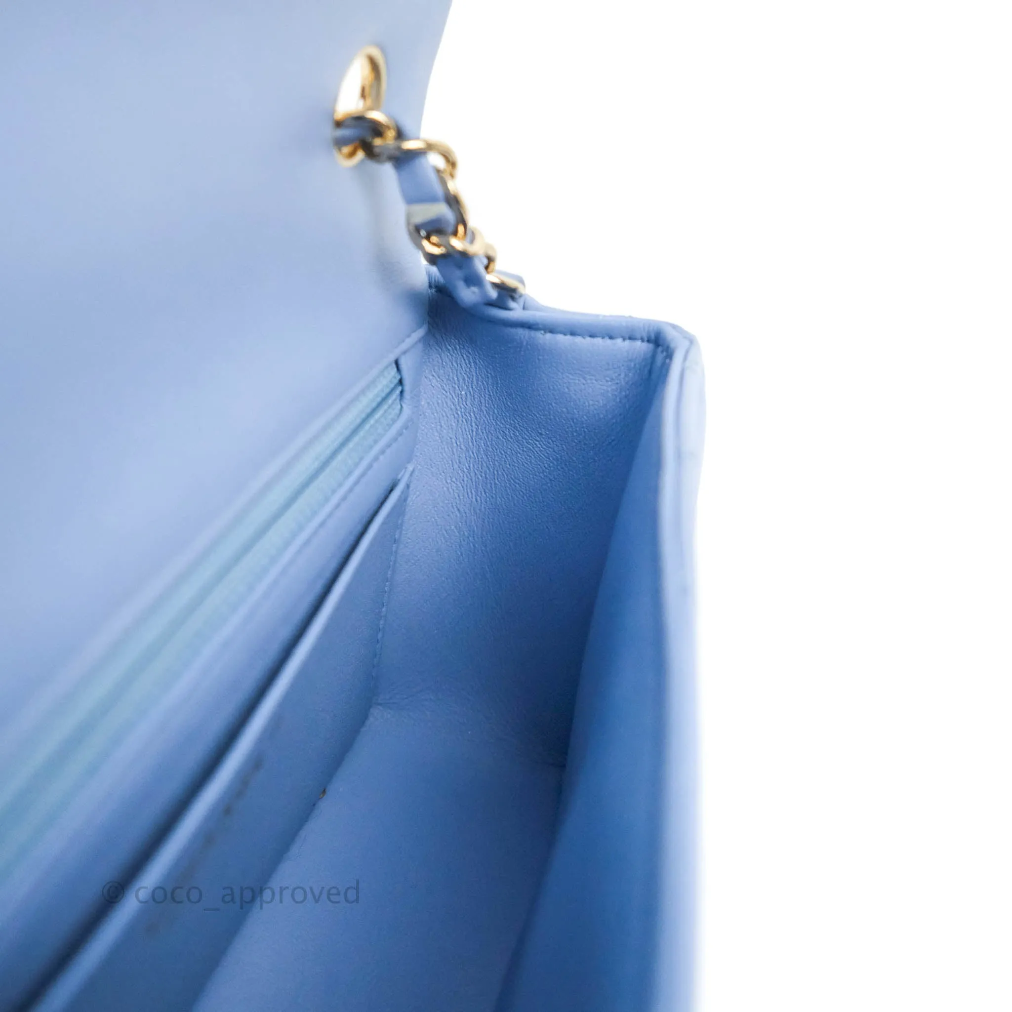 Chanel Quilted Mini Rectangular Flap Light Blue Lambskin Gold Hardware