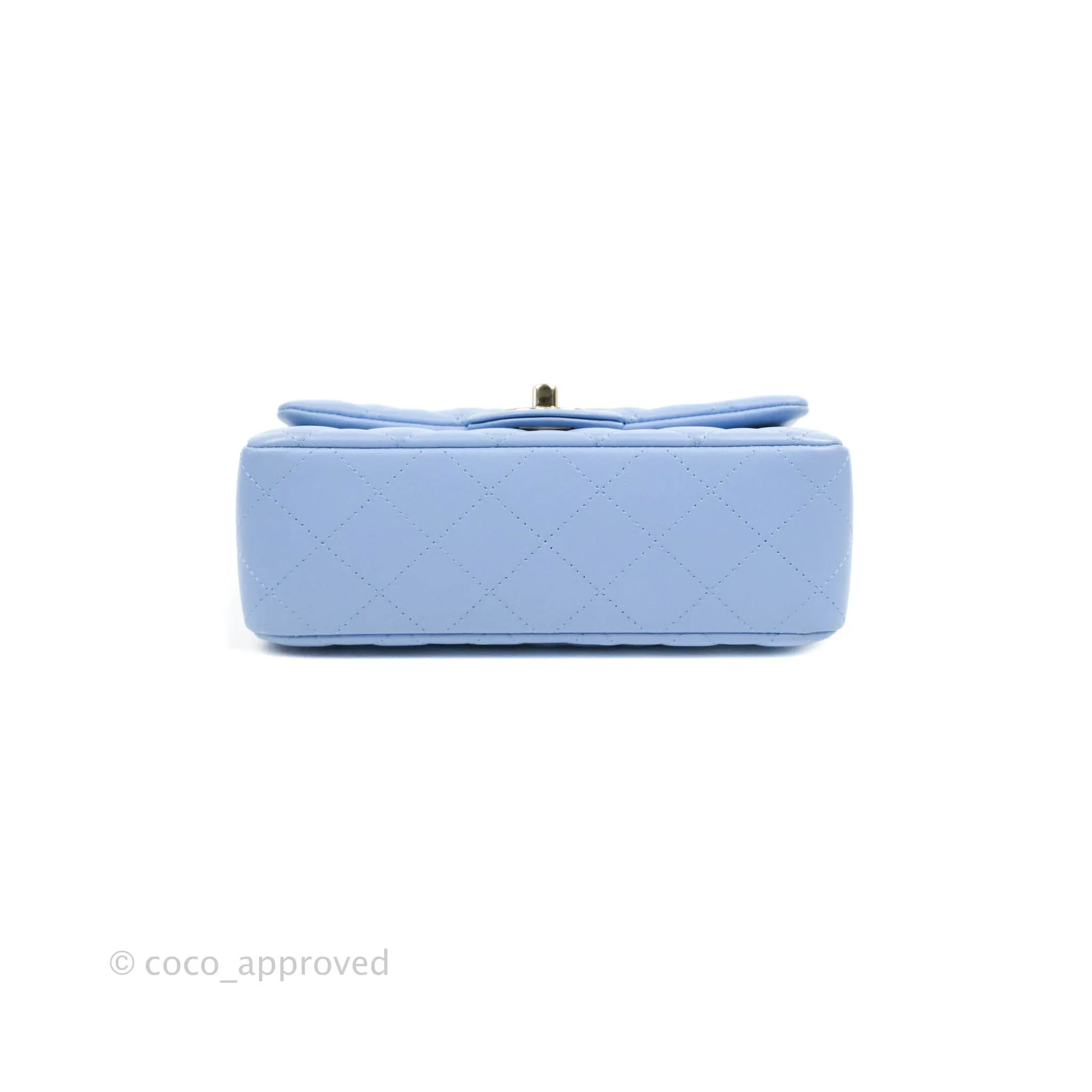 Chanel Quilted Mini Rectangular Flap Light Blue Lambskin Gold Hardware