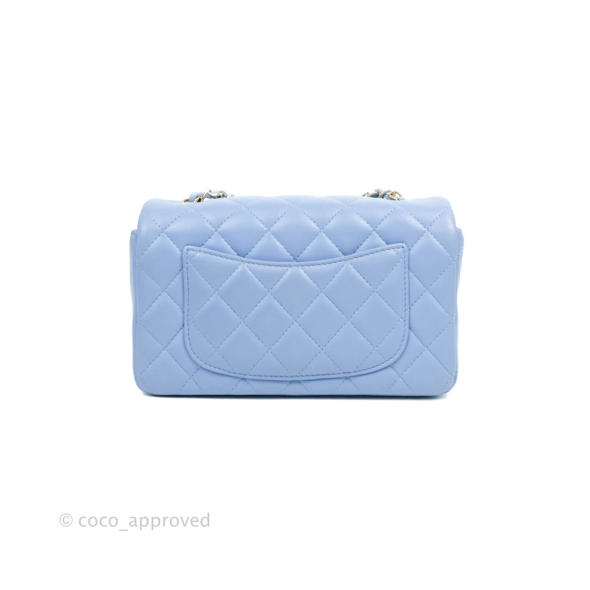 Chanel Quilted Mini Rectangular Flap Light Blue Lambskin Gold Hardware