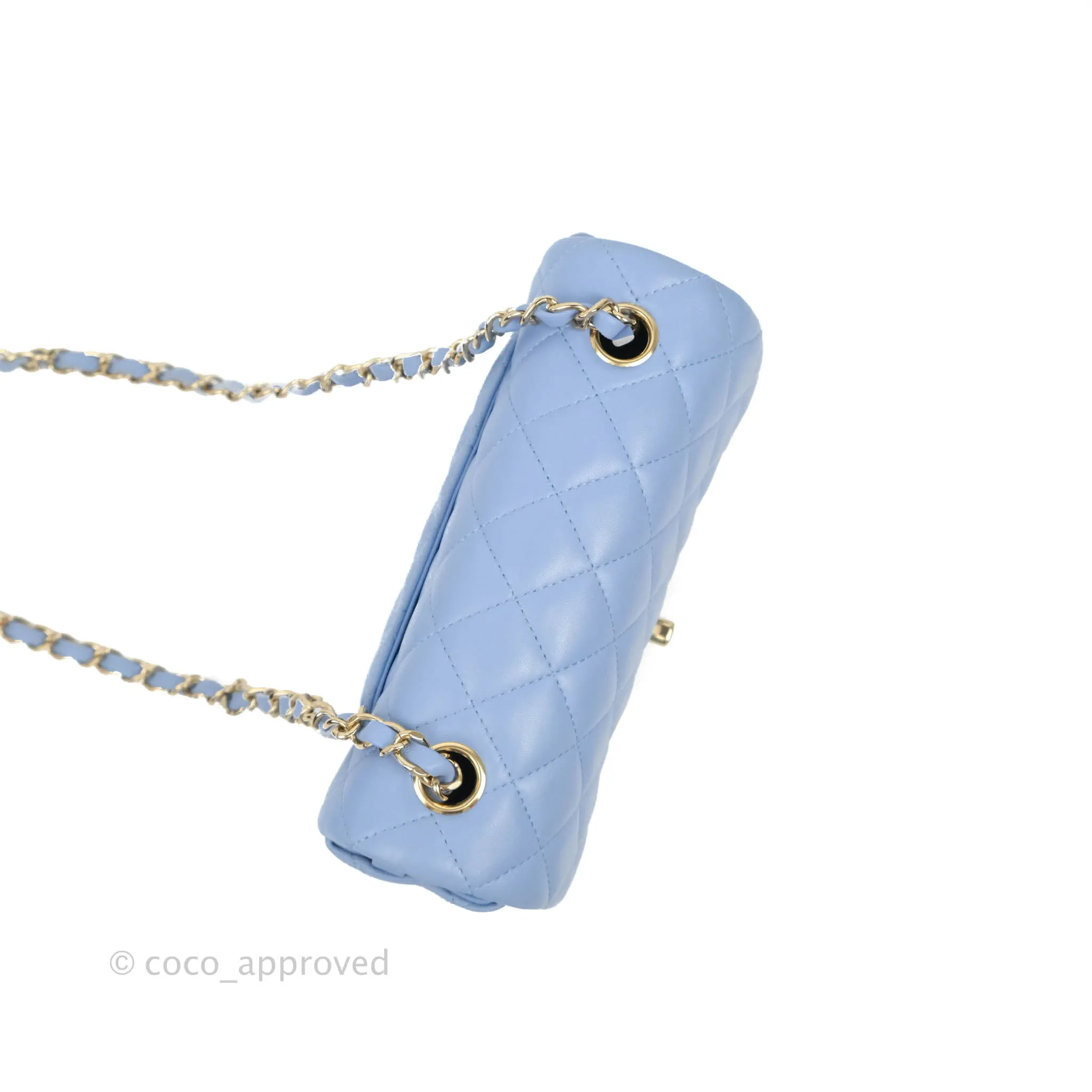Chanel Quilted Mini Rectangular Flap Light Blue Lambskin Gold Hardware