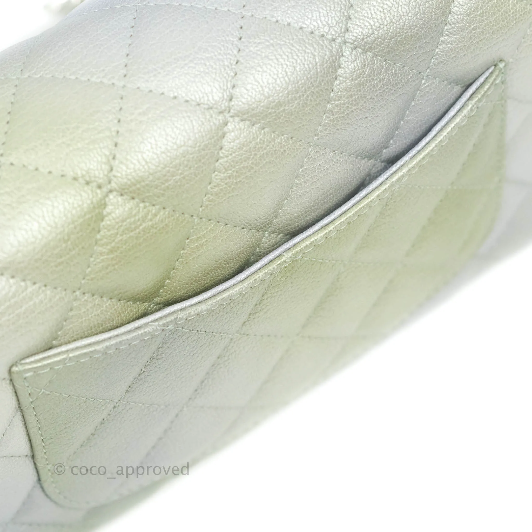 Chanel Quilted Mini Rectangular Flap Ombre Grey Green Metallic Goatskin Silver Hardware 22C