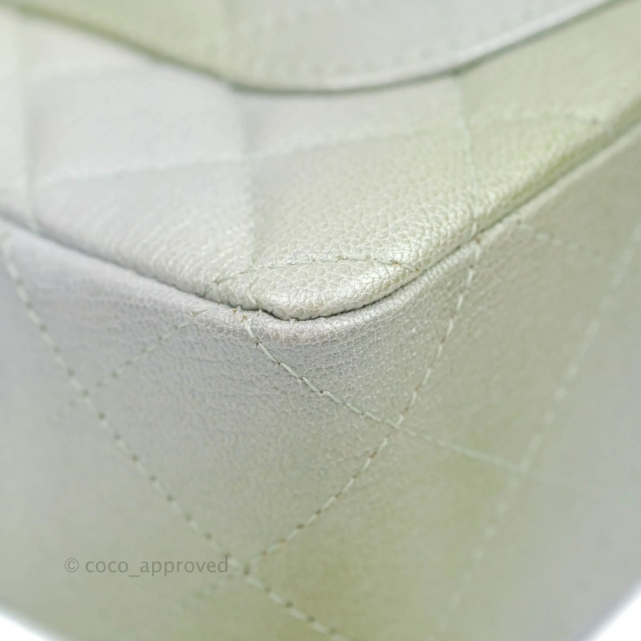 Chanel Quilted Mini Rectangular Flap Ombre Grey Green Metallic Goatskin Silver Hardware 22C