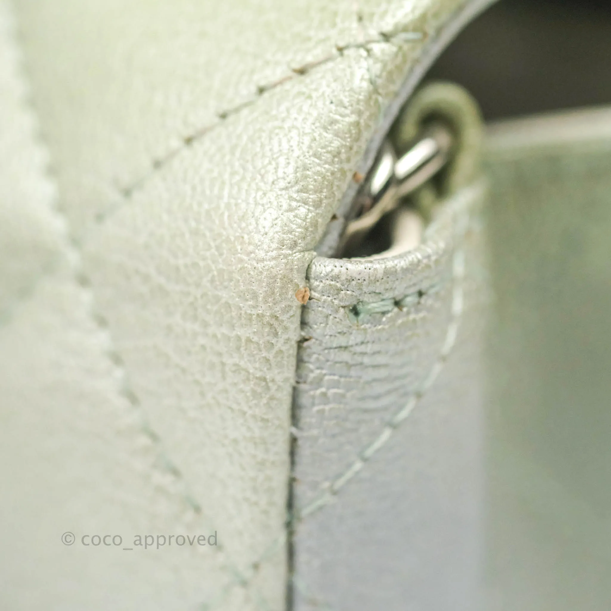 Chanel Quilted Mini Rectangular Flap Ombre Grey Green Metallic Goatskin Silver Hardware 22C