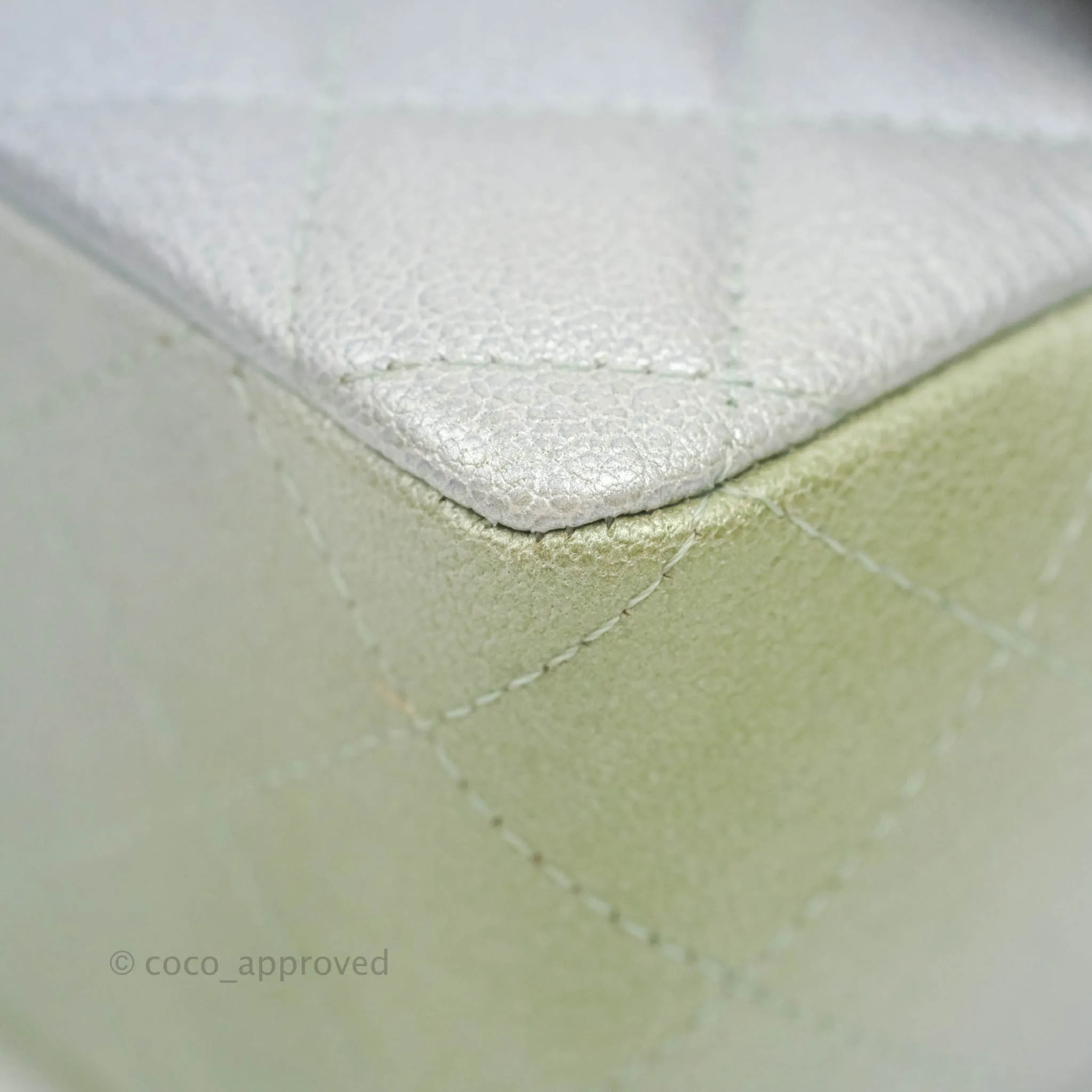 Chanel Quilted Mini Rectangular Flap Ombre Grey Green Metallic Goatskin Silver Hardware 22C