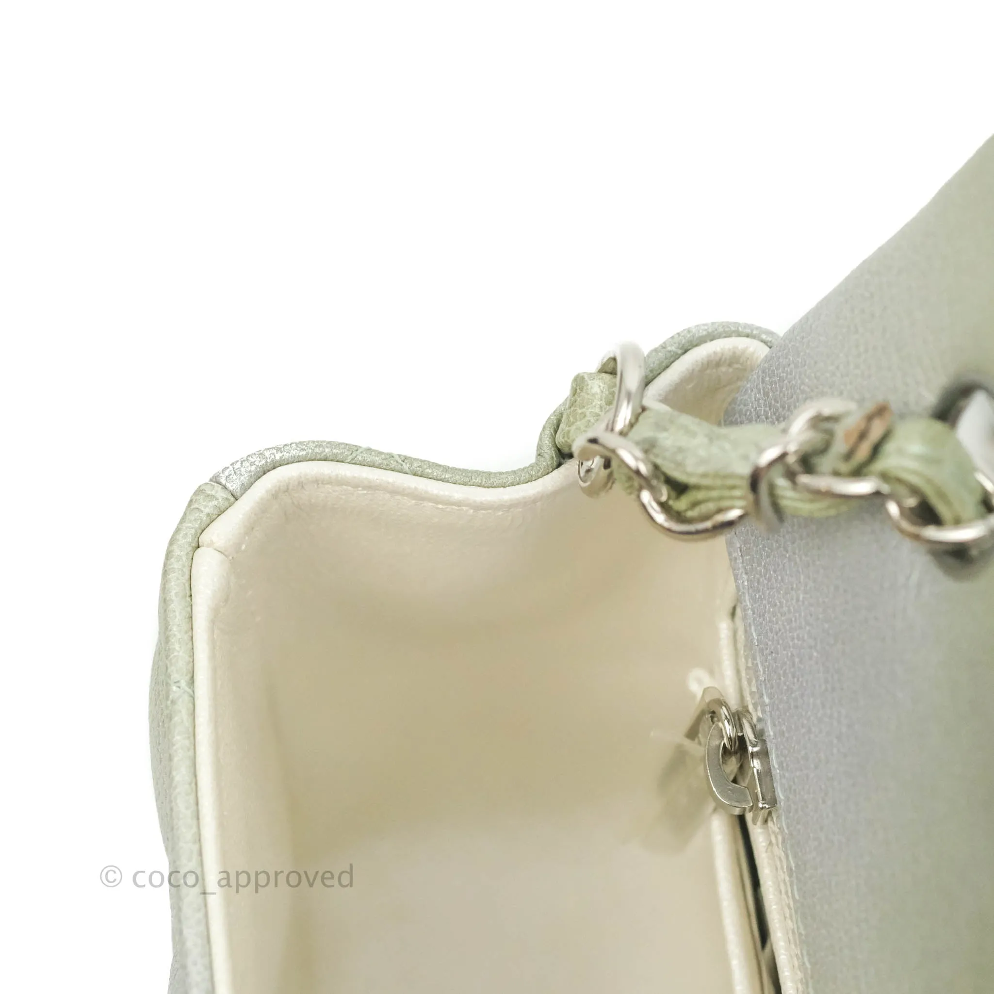 Chanel Quilted Mini Rectangular Flap Ombre Grey Green Metallic Goatskin Silver Hardware 22C