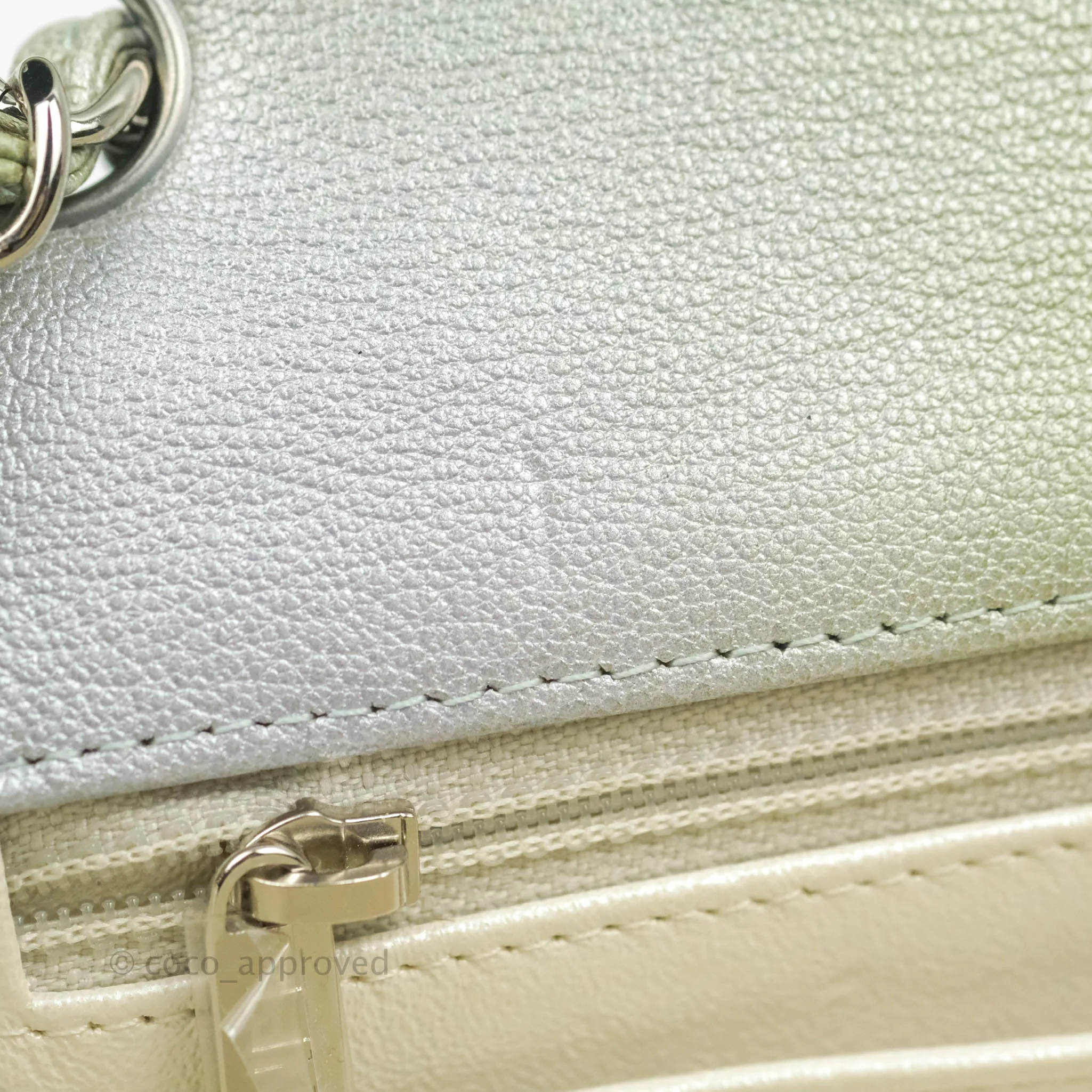 Chanel Quilted Mini Rectangular Flap Ombre Grey Green Metallic Goatskin Silver Hardware 22C