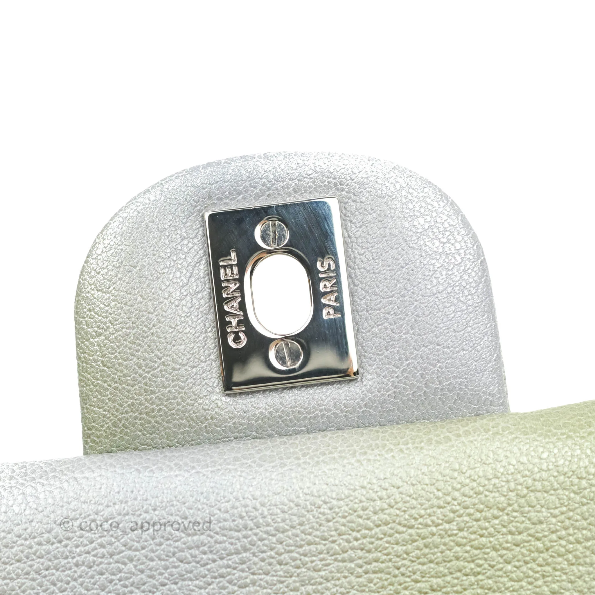Chanel Quilted Mini Rectangular Flap Ombre Grey Green Metallic Goatskin Silver Hardware 22C
