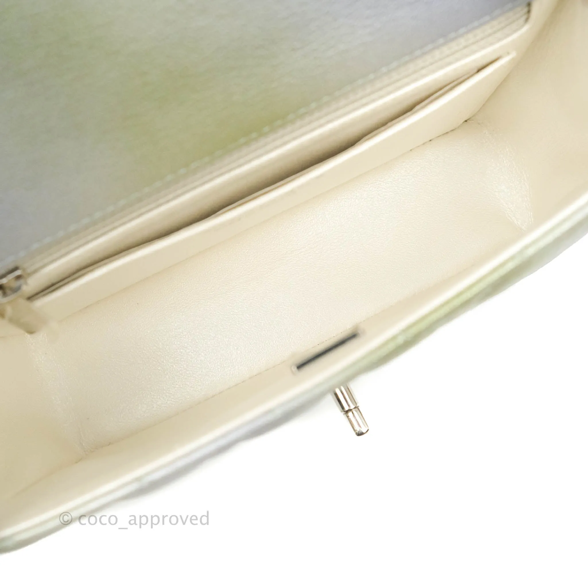 Chanel Quilted Mini Rectangular Flap Ombre Grey Green Metallic Goatskin Silver Hardware 22C