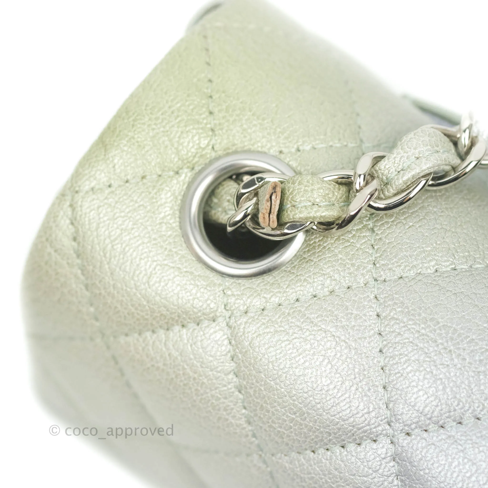 Chanel Quilted Mini Rectangular Flap Ombre Grey Green Metallic Goatskin Silver Hardware 22C