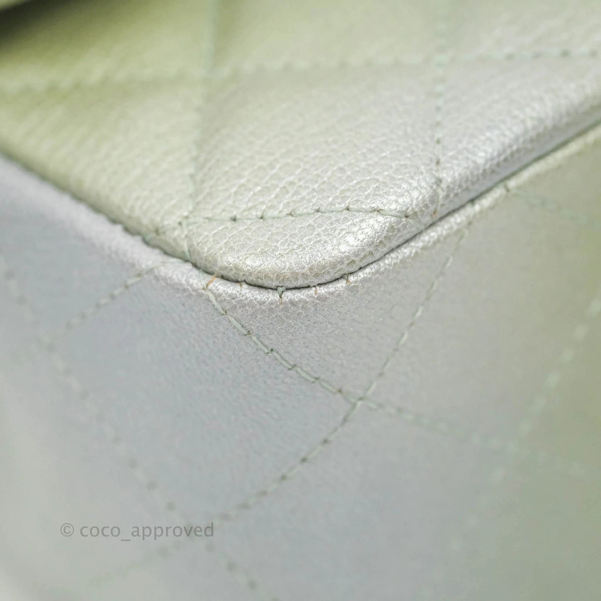 Chanel Quilted Mini Rectangular Flap Ombre Grey Green Metallic Goatskin Silver Hardware 22C