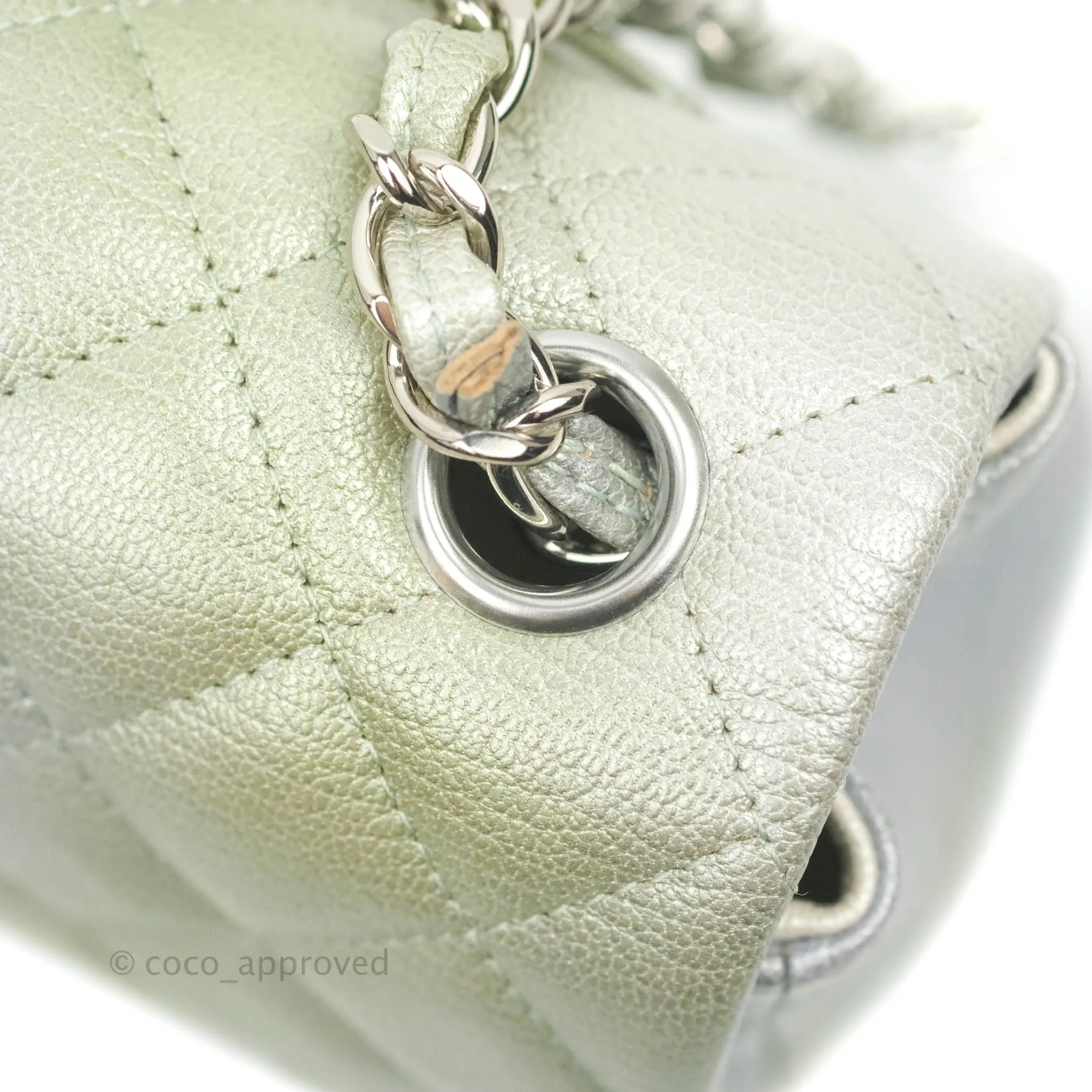 Chanel Quilted Mini Rectangular Flap Ombre Grey Green Metallic Goatskin Silver Hardware 22C