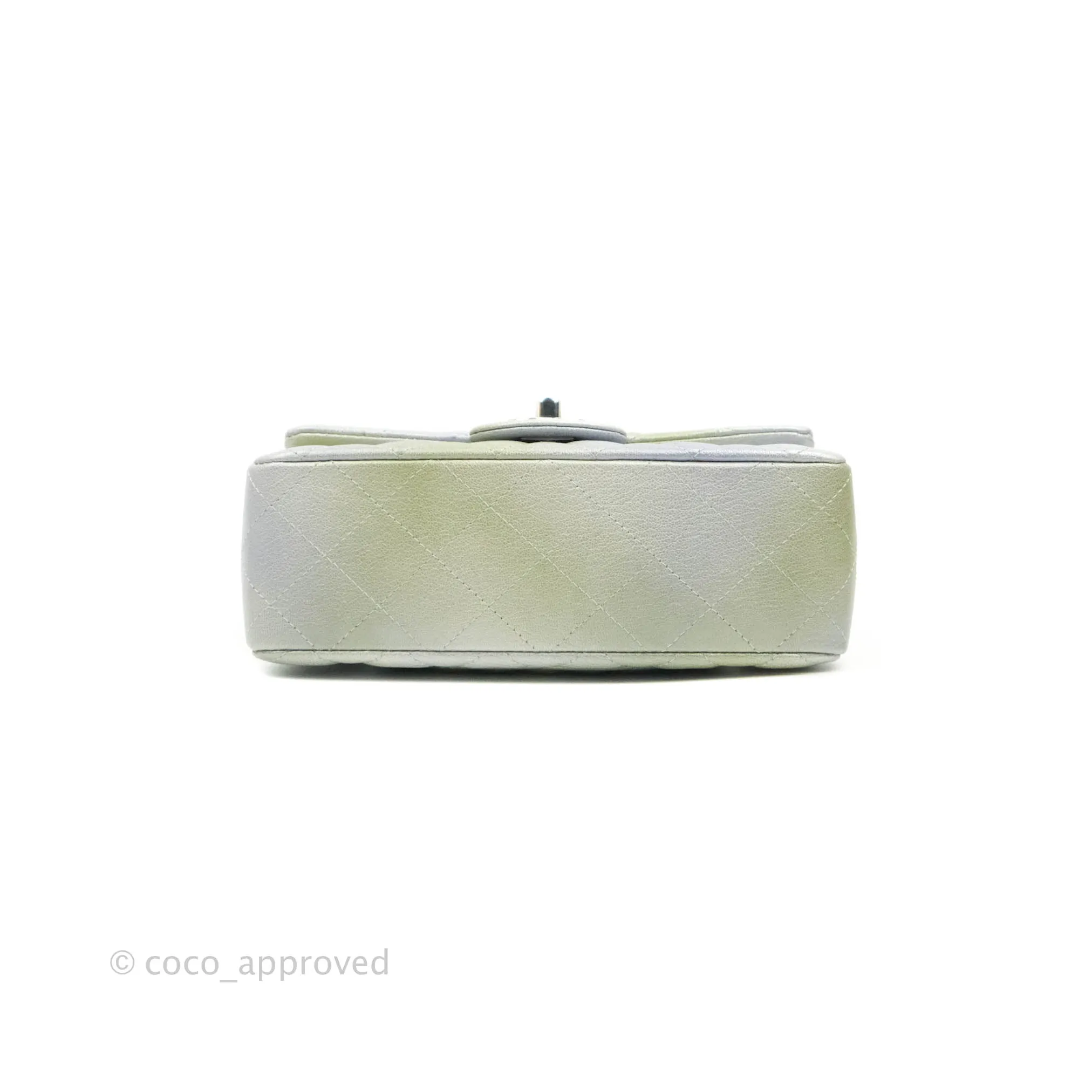Chanel Quilted Mini Rectangular Flap Ombre Grey Green Metallic Goatskin Silver Hardware 22C