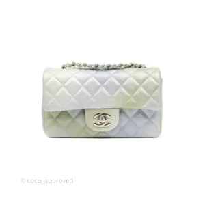 Chanel Quilted Mini Rectangular Flap Ombre Grey Green Metallic Goatskin Silver Hardware 22C