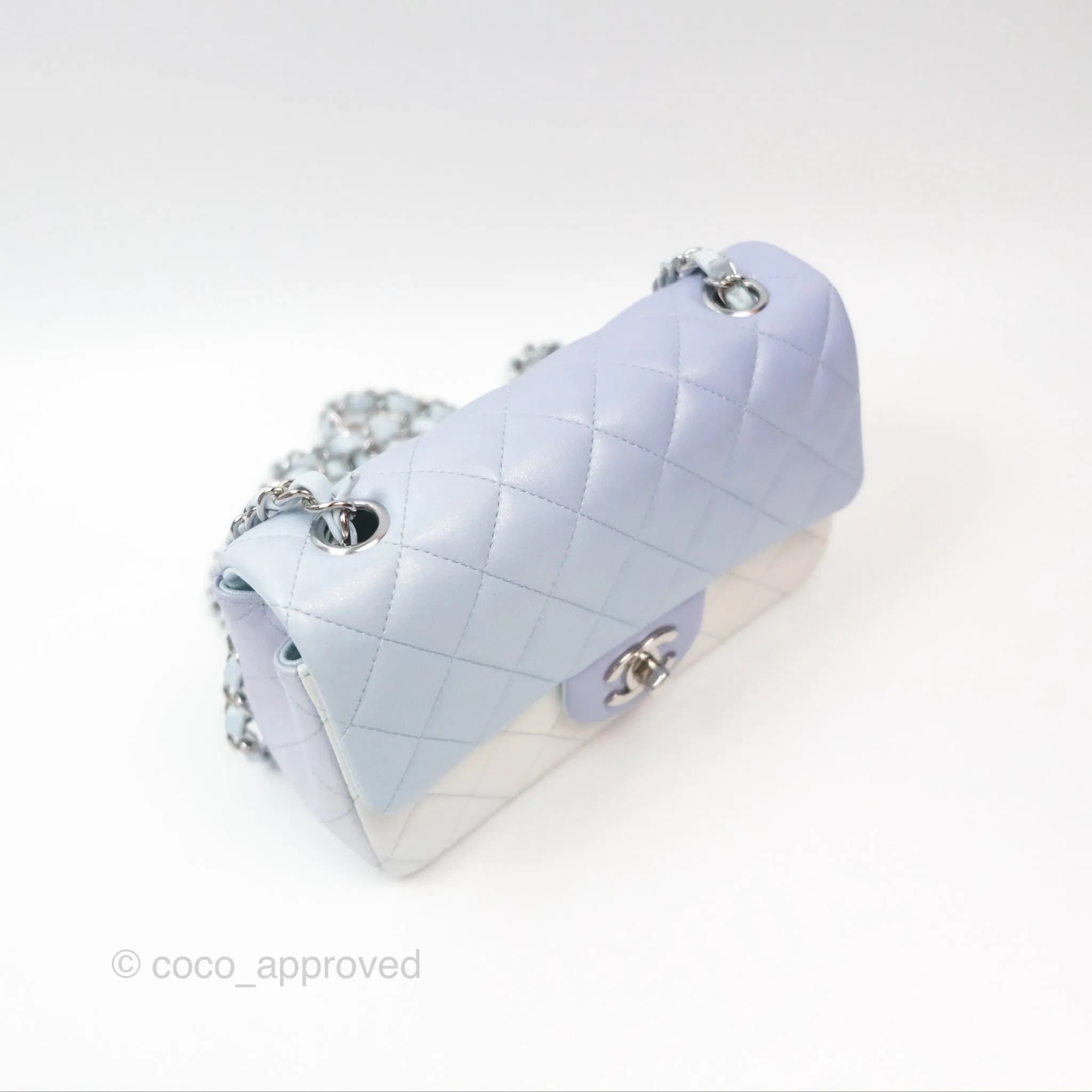 Chanel Quilted Mini Rectangular Flap Ombre Light Blue/Light Purple/White Iridescent Silver Hardware 21K