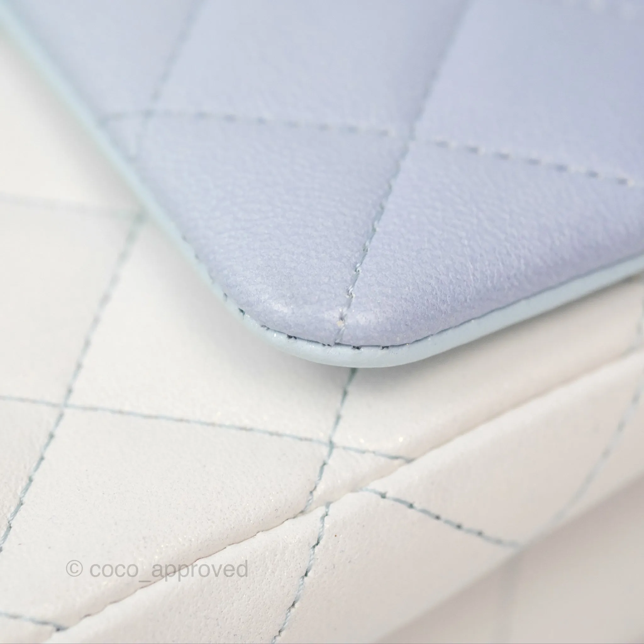 Chanel Quilted Mini Rectangular Flap Ombre Light Blue/Light Purple/White Iridescent Silver Hardware 21K