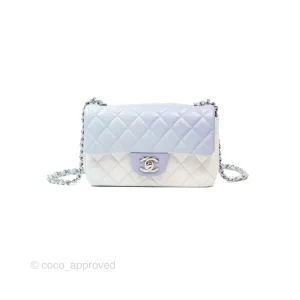 Chanel Quilted Mini Rectangular Flap Ombre Light Blue/Light Purple/White Iridescent Silver Hardware 21K