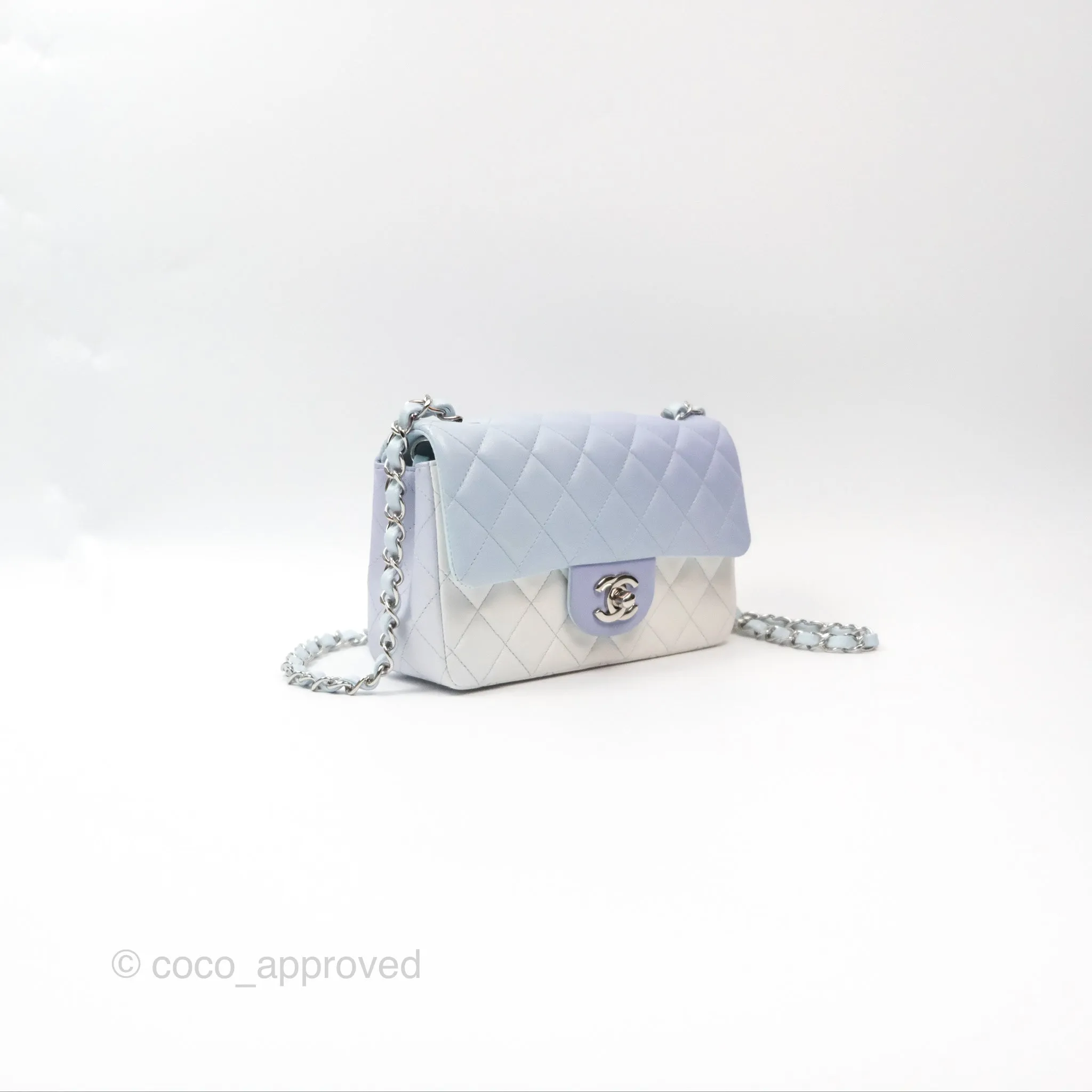 Chanel Quilted Mini Rectangular Flap Ombre Light Blue/Light Purple/White Iridescent Silver Hardware 21K