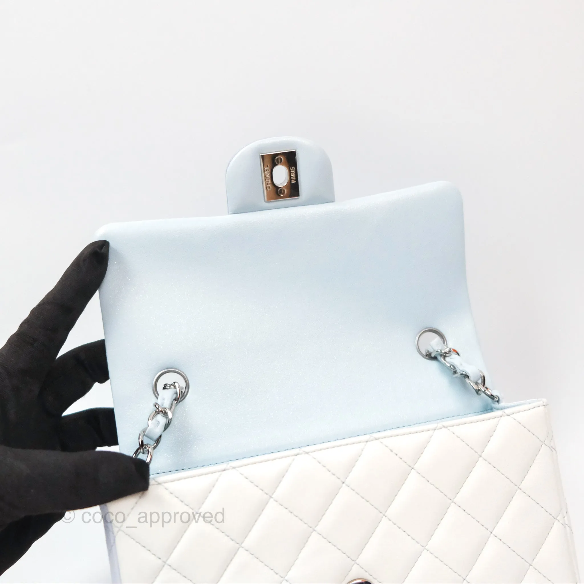 Chanel Quilted Mini Rectangular Flap Ombre Light Blue/Light Purple/White Iridescent Silver Hardware 21K