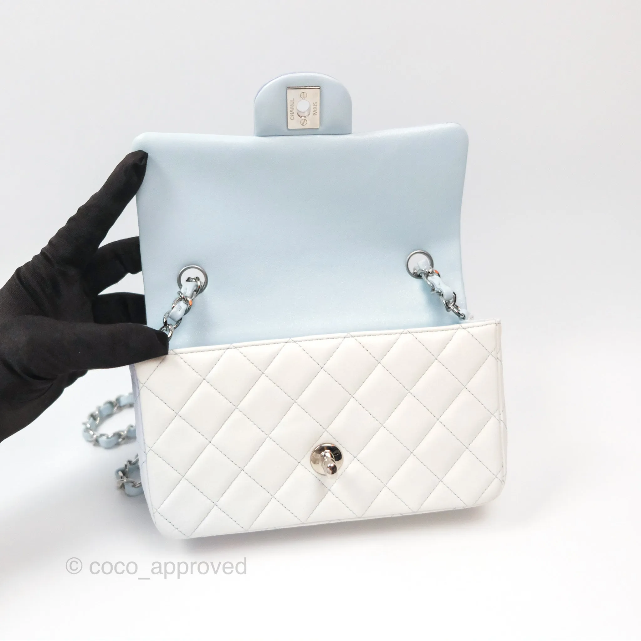 Chanel Quilted Mini Rectangular Flap Ombre Light Blue/Light Purple/White Iridescent Silver Hardware 21K