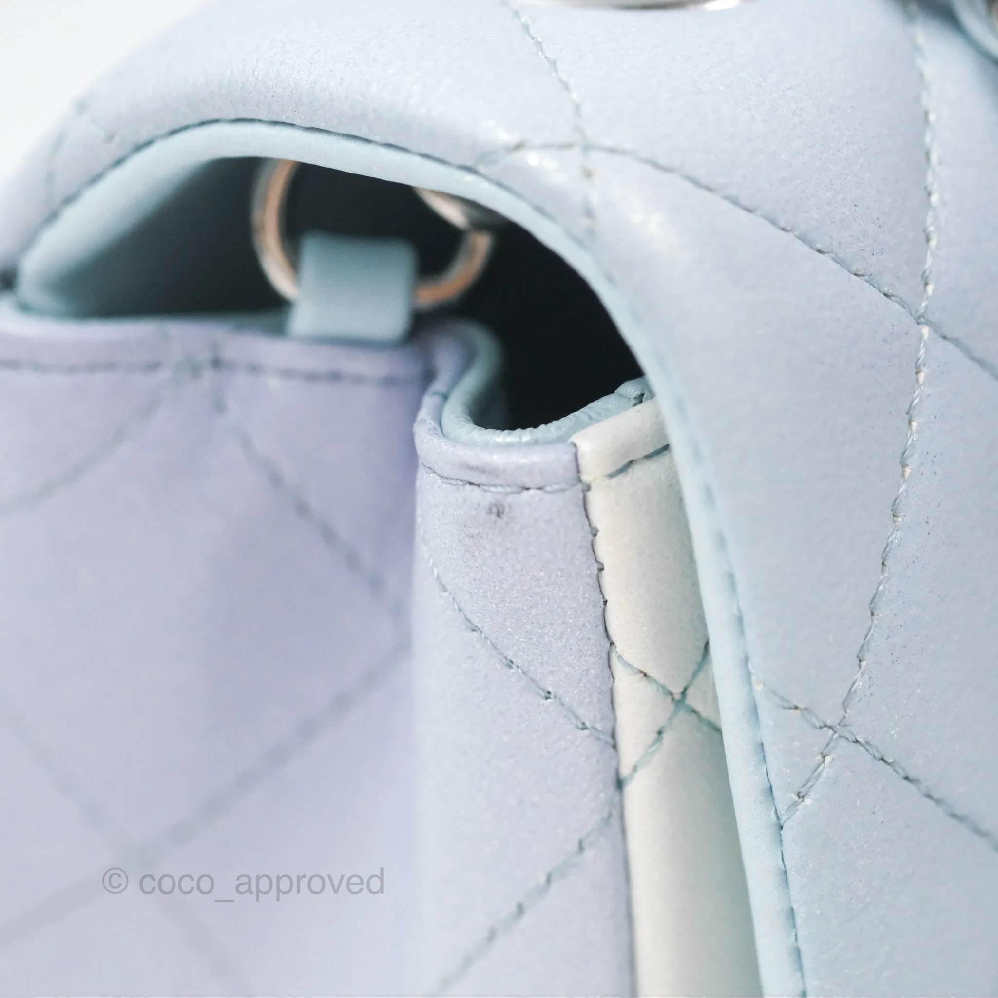 Chanel Quilted Mini Rectangular Flap Ombre Light Blue/Light Purple/White Iridescent Silver Hardware 21K