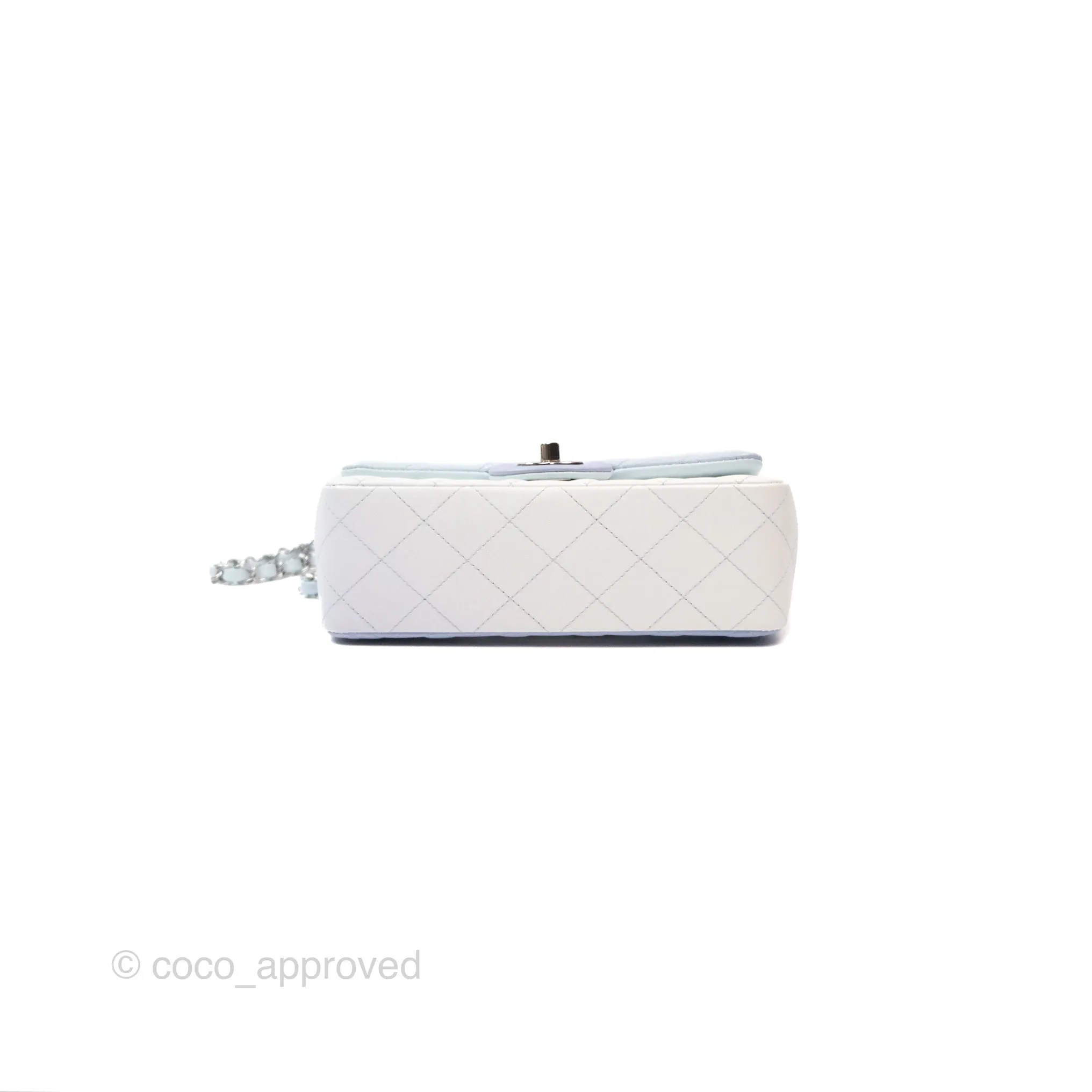 Chanel Quilted Mini Rectangular Flap Ombre Light Blue/Light Purple/White Iridescent Silver Hardware 21K