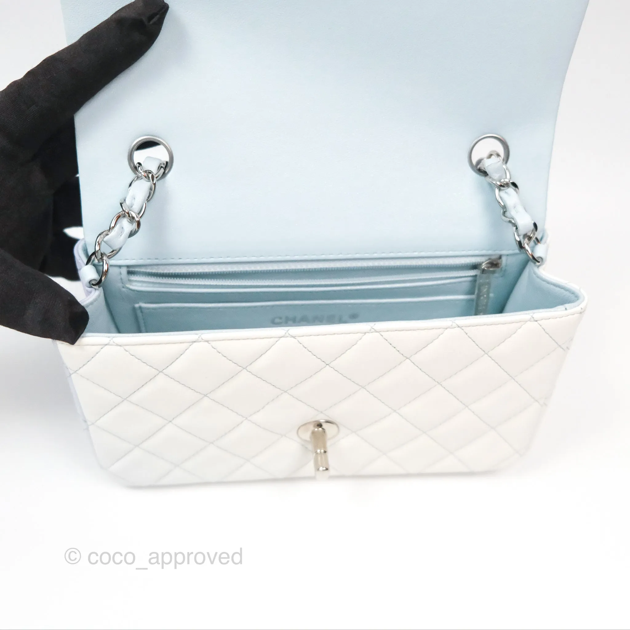 Chanel Quilted Mini Rectangular Flap Ombre Light Blue/Light Purple/White Iridescent Silver Hardware 21K