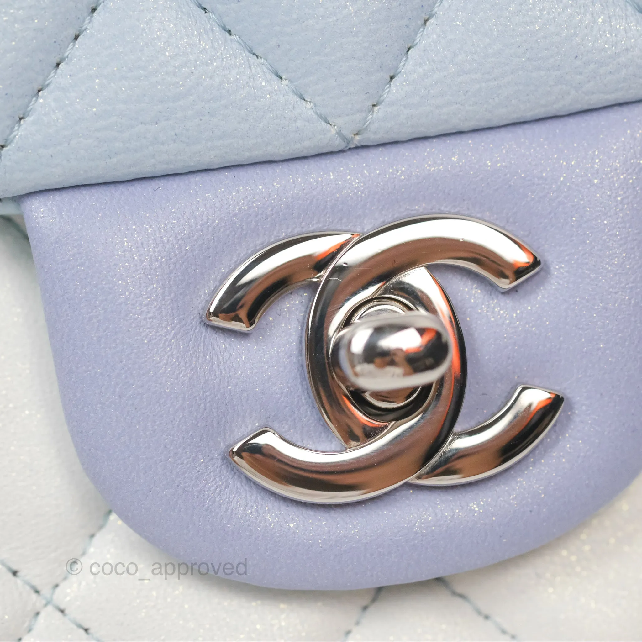 Chanel Quilted Mini Rectangular Flap Ombre Light Blue/Light Purple/White Iridescent Silver Hardware 21K