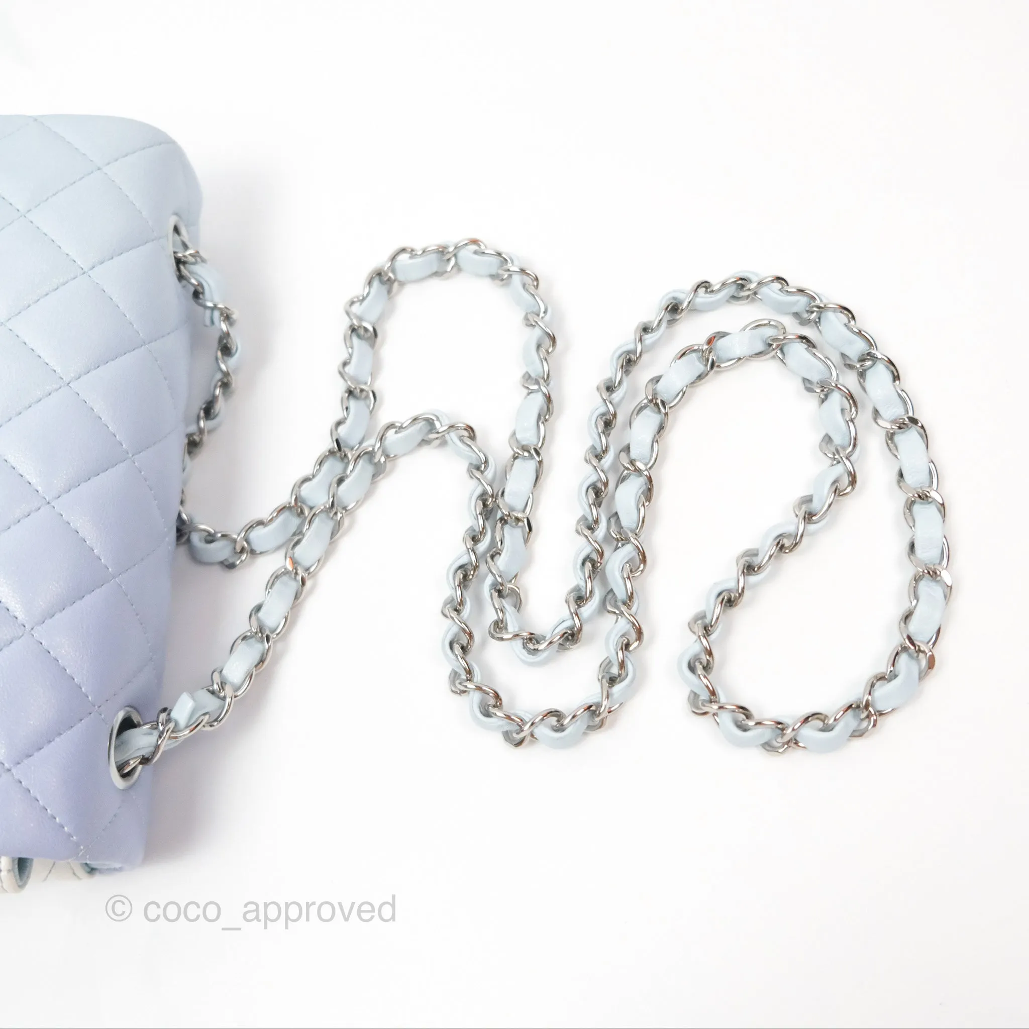 Chanel Quilted Mini Rectangular Flap Ombre Light Blue/Light Purple/White Iridescent Silver Hardware 21K