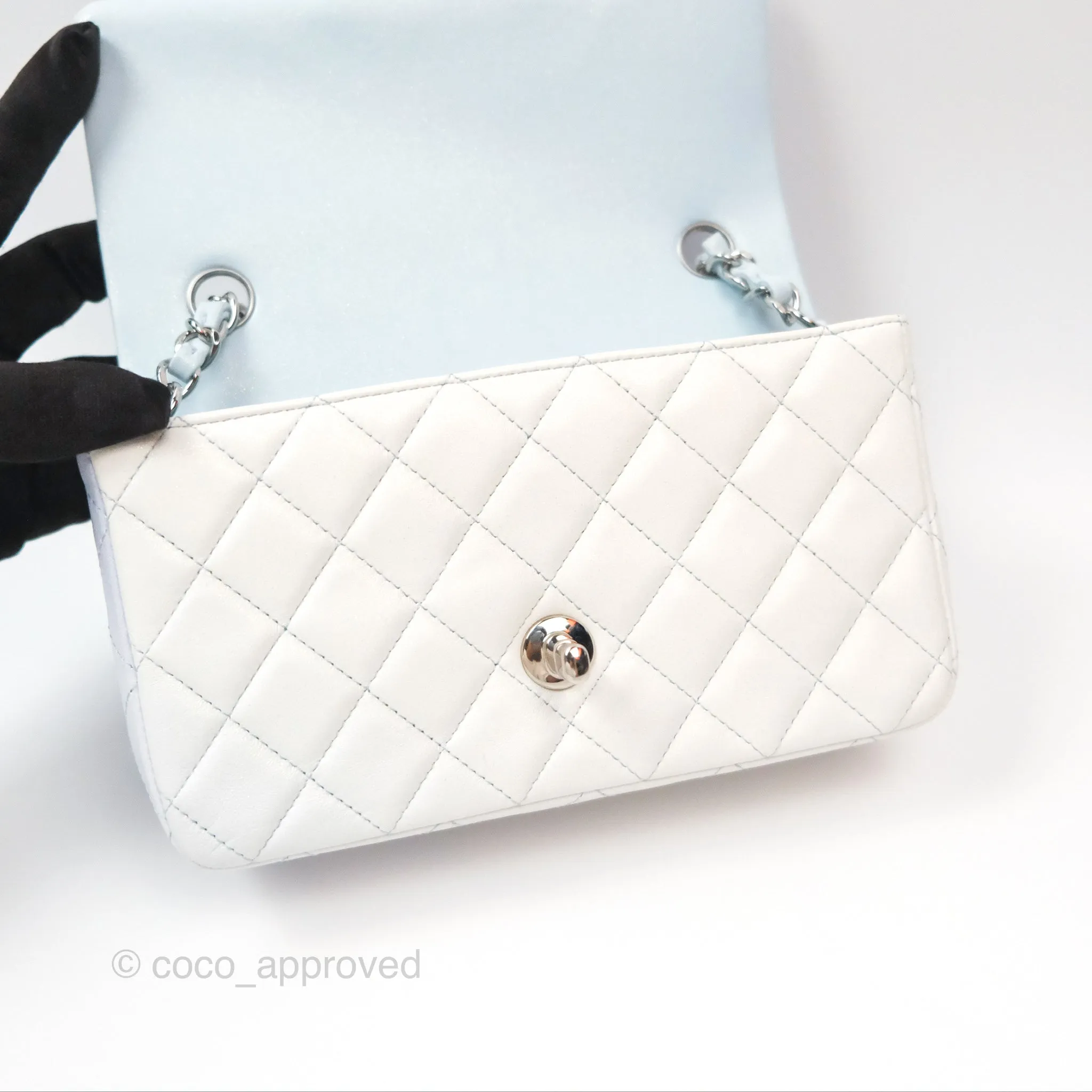 Chanel Quilted Mini Rectangular Flap Ombre Light Blue/Light Purple/White Iridescent Silver Hardware 21K