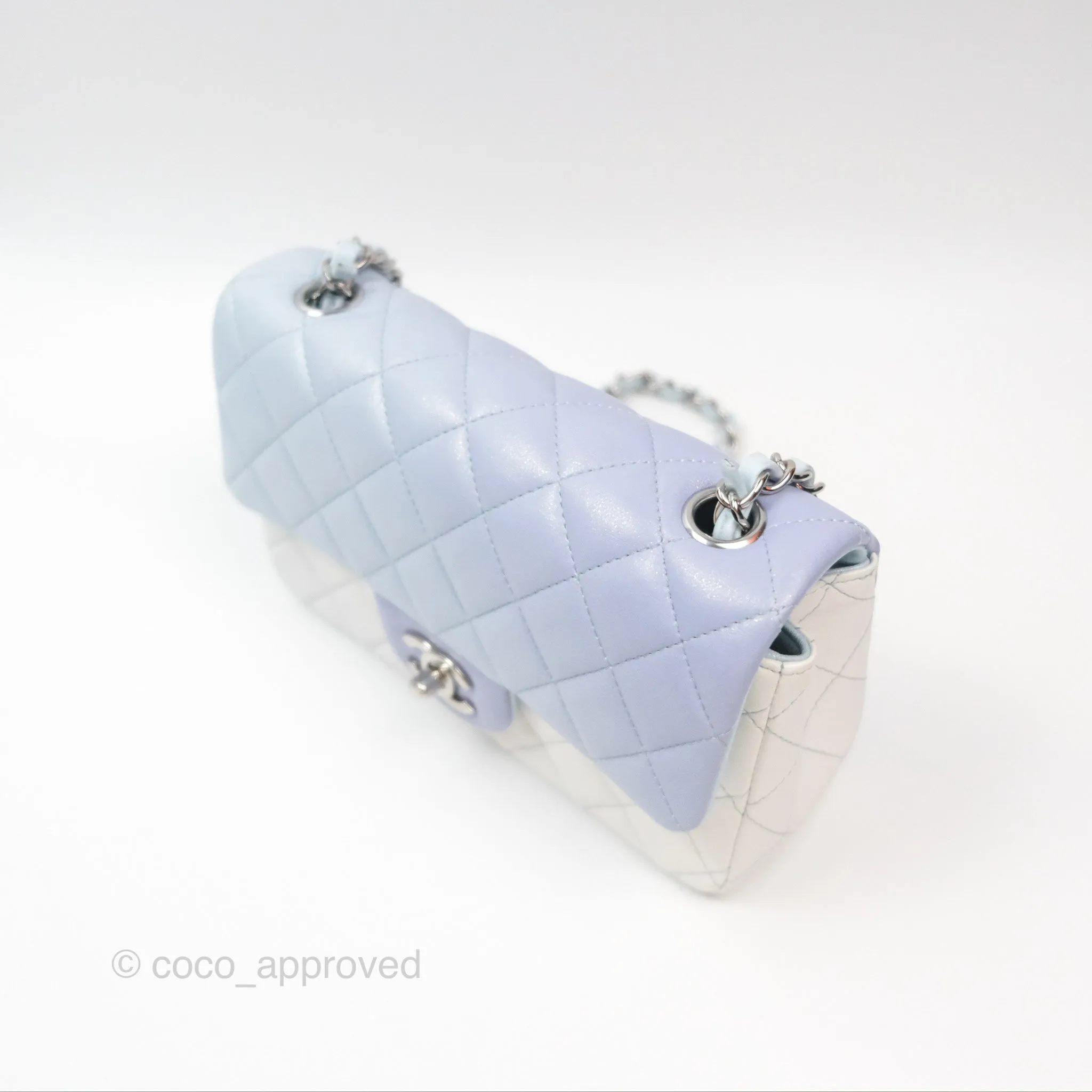Chanel Quilted Mini Rectangular Flap Ombre Light Blue/Light Purple/White Iridescent Silver Hardware 21K