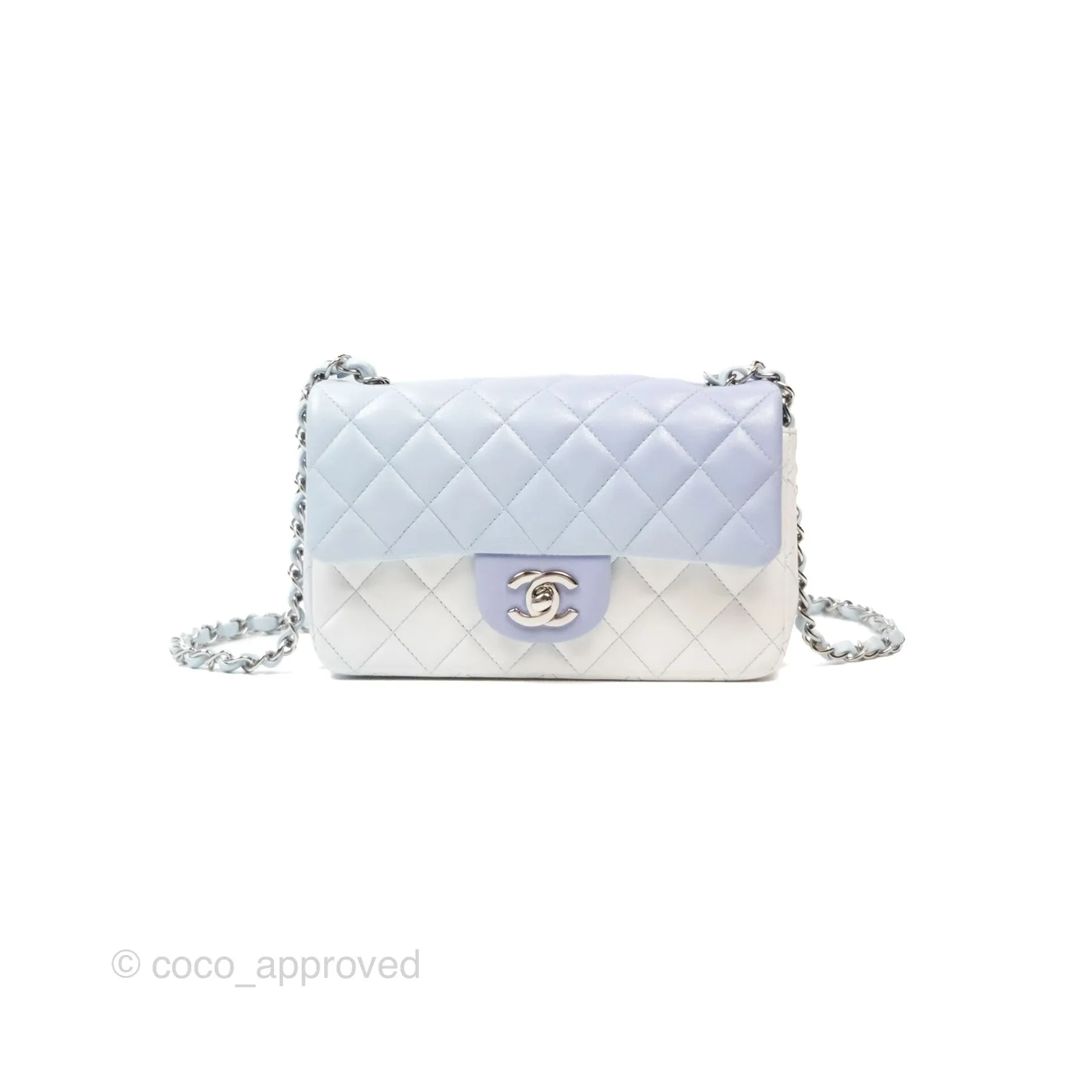 Chanel Quilted Mini Rectangular Flap Ombre Light Blue/Light Purple/White Iridescent Silver Hardware 21K