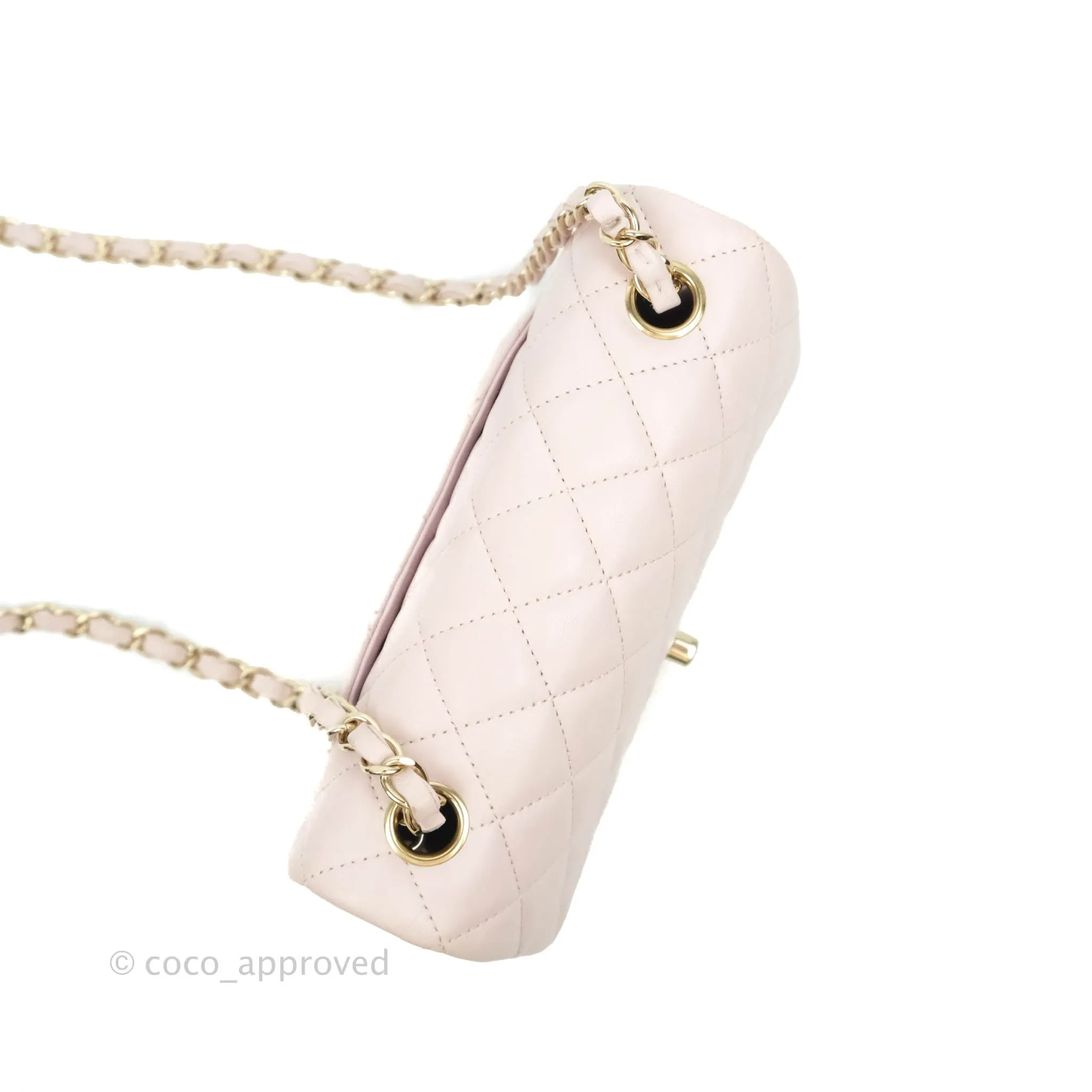 Chanel Quilted Mini Rectangular Flap Pale Pink Lambskin Gold Hardware
