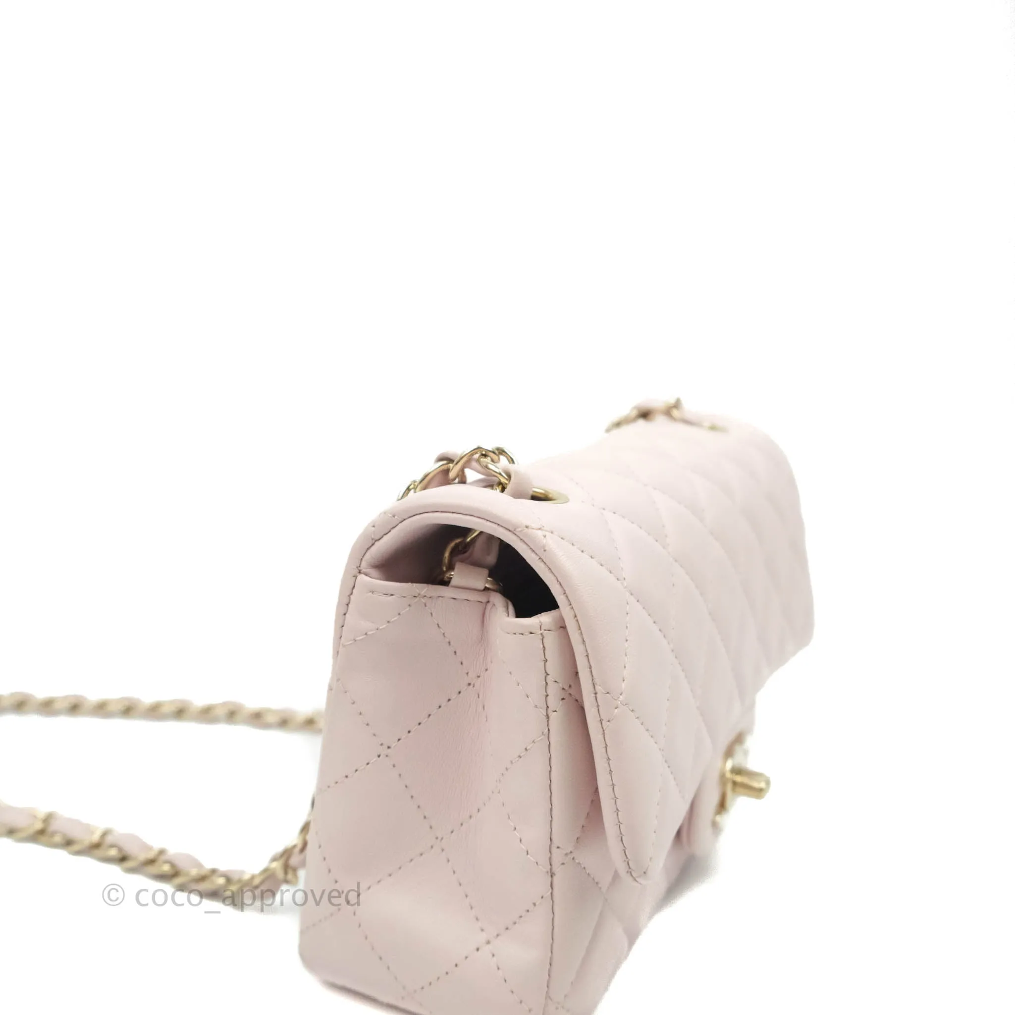 Chanel Quilted Mini Rectangular Flap Pale Pink Lambskin Gold Hardware