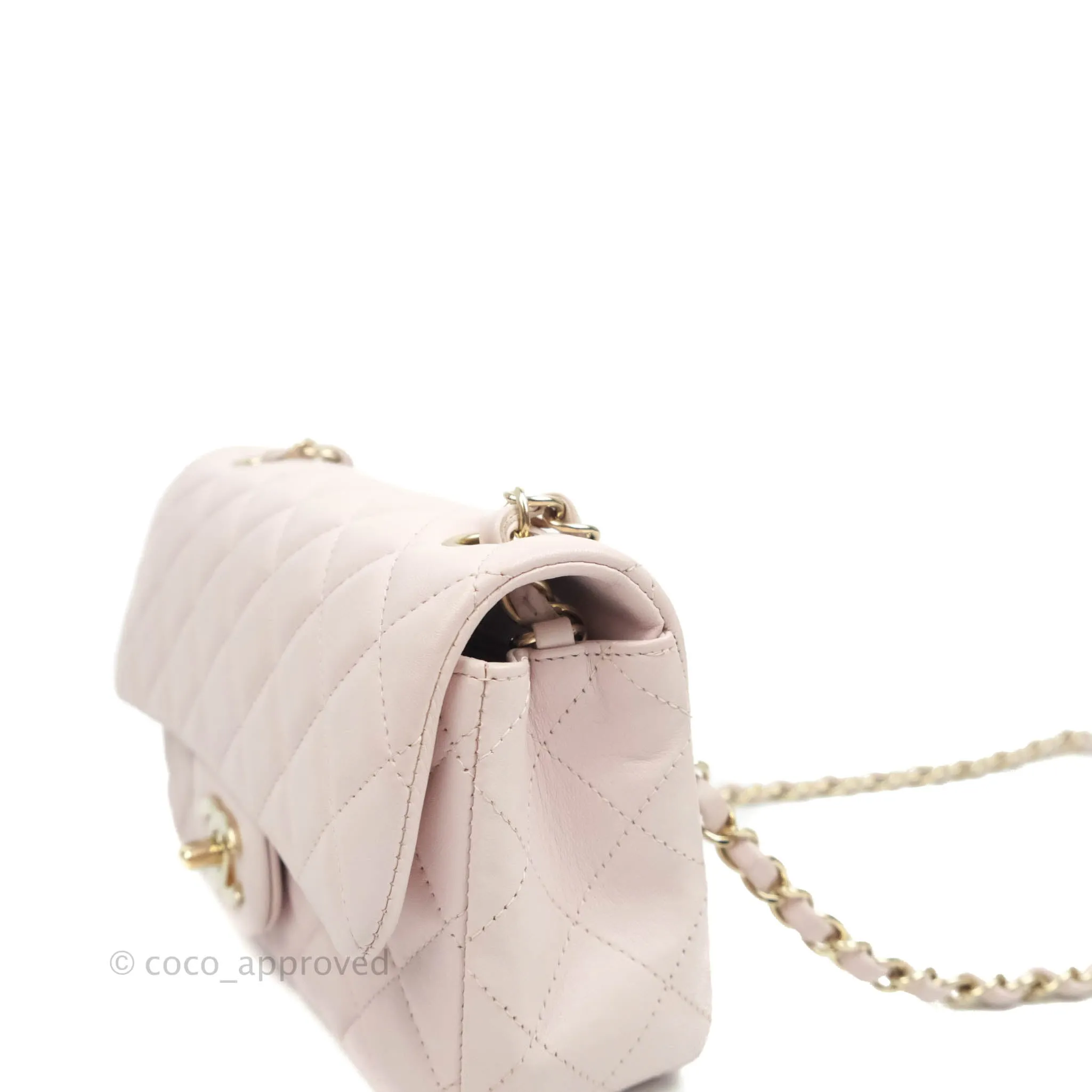 Chanel Quilted Mini Rectangular Flap Pale Pink Lambskin Gold Hardware