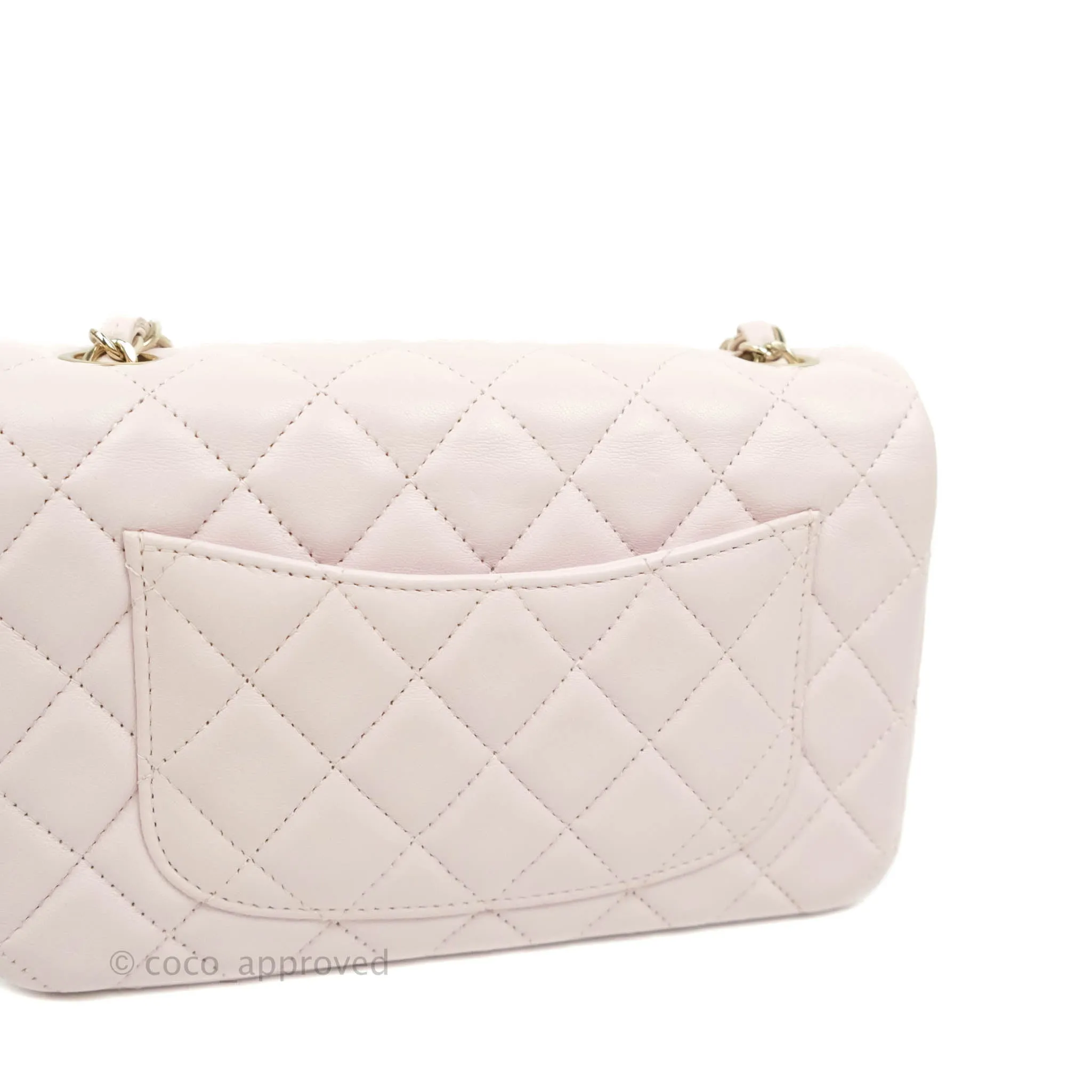 Chanel Quilted Mini Rectangular Flap Pale Pink Lambskin Gold Hardware