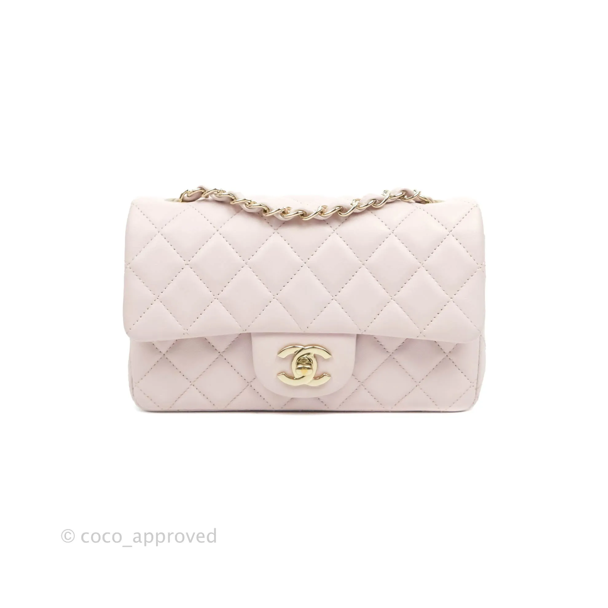 Chanel Quilted Mini Rectangular Flap Pale Pink Lambskin Gold Hardware