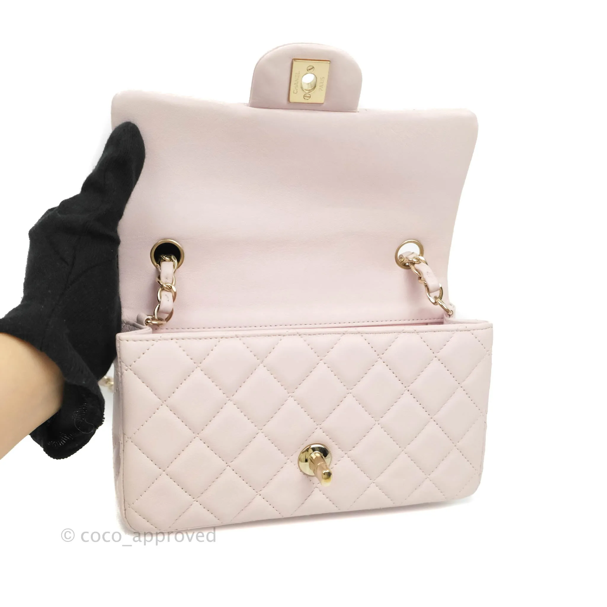 Chanel Quilted Mini Rectangular Flap Pale Pink Lambskin Gold Hardware