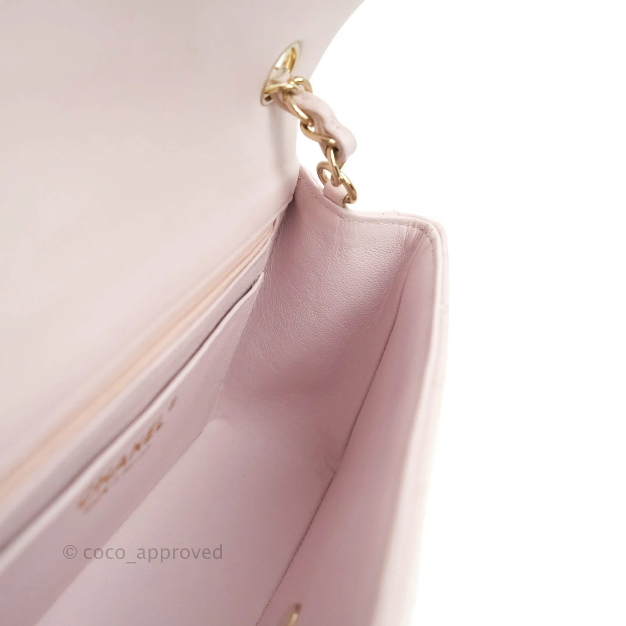 Chanel Quilted Mini Rectangular Flap Pale Pink Lambskin Gold Hardware