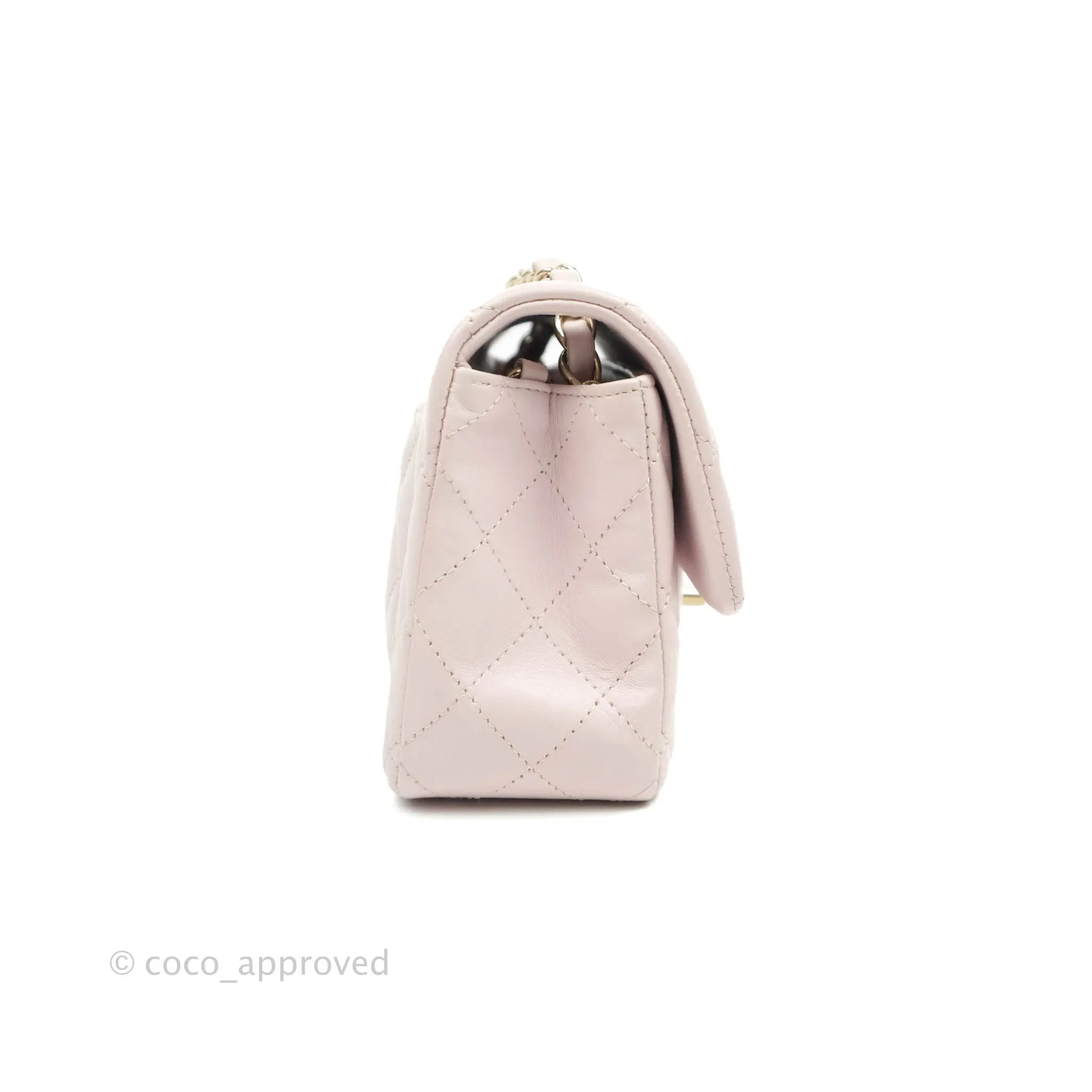 Chanel Quilted Mini Rectangular Flap Pale Pink Lambskin Gold Hardware