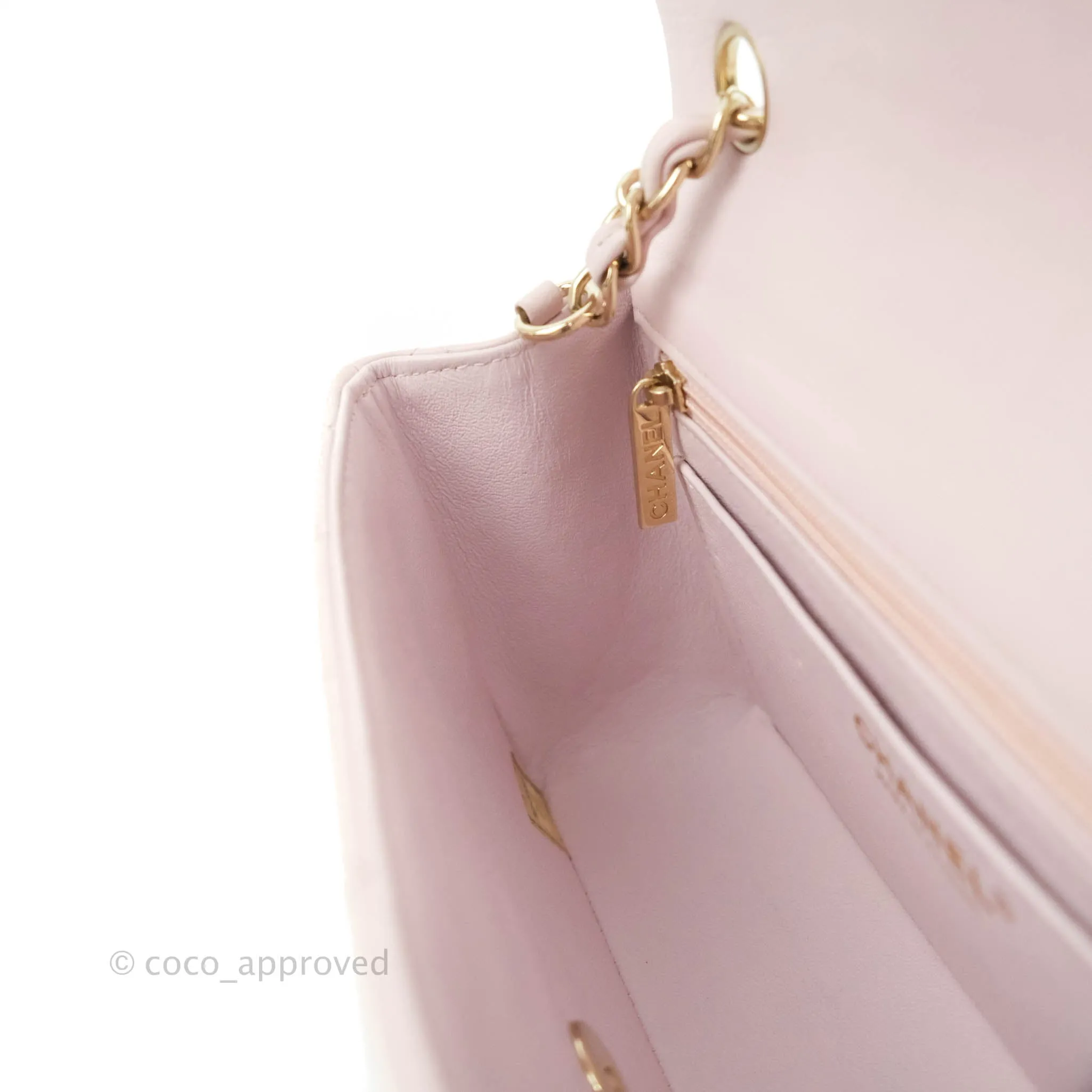 Chanel Quilted Mini Rectangular Flap Pale Pink Lambskin Gold Hardware