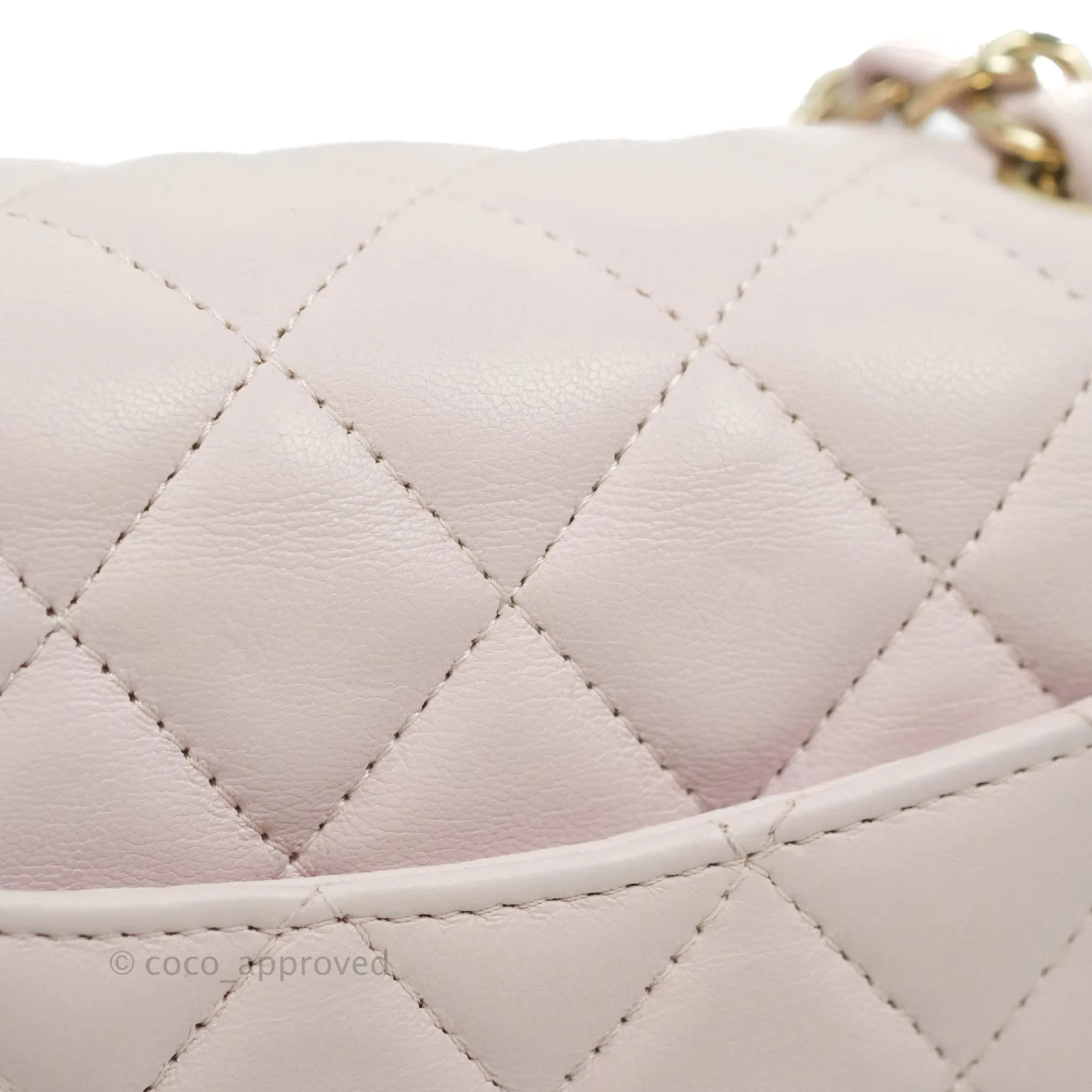 Chanel Quilted Mini Rectangular Flap Pale Pink Lambskin Gold Hardware