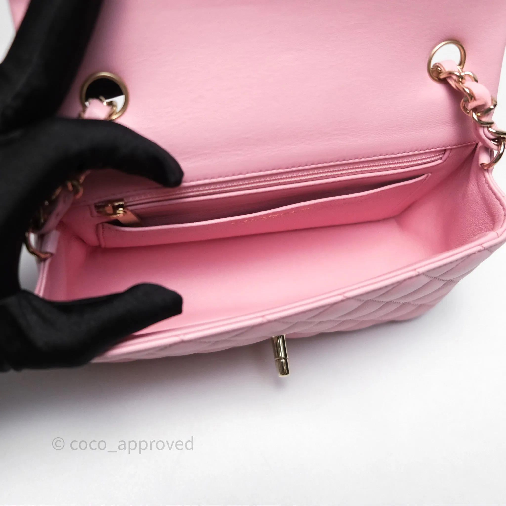 Chanel Quilted Mini Rectangular Flap Pink Lambskin Gold Hardware