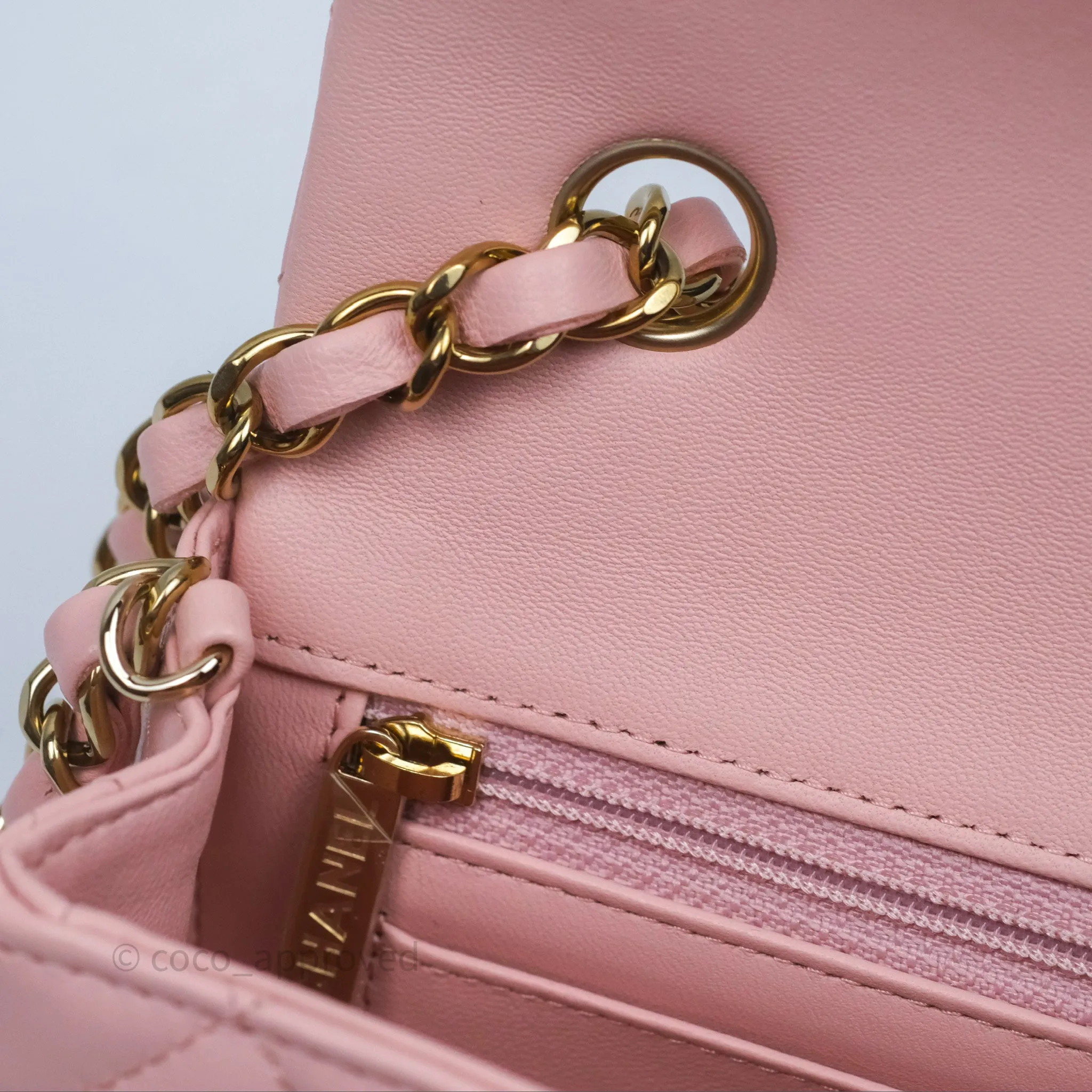 Chanel Quilted Mini Rectangular Flap Pink Lambskin Gold Hardware