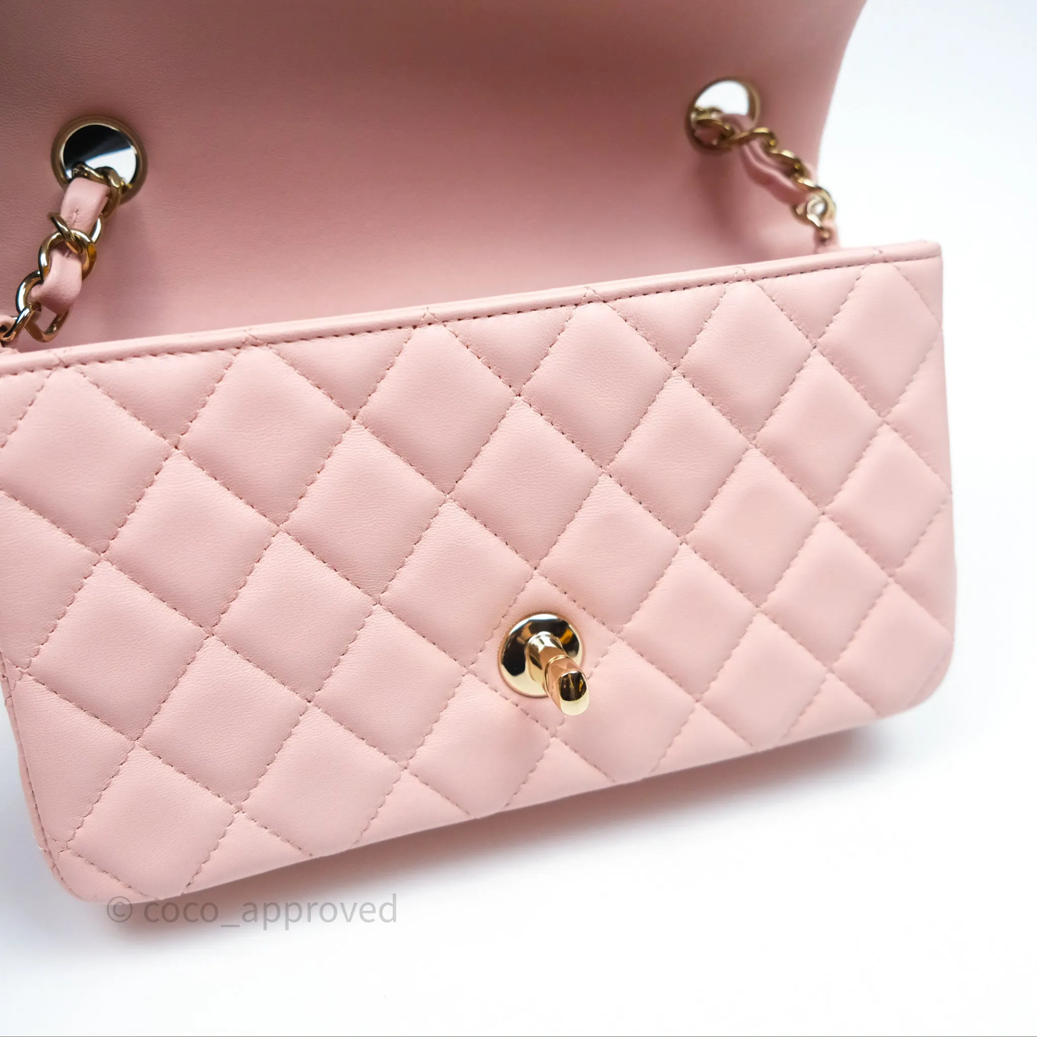 Chanel Quilted Mini Rectangular Flap Pink Lambskin Gold Hardware
