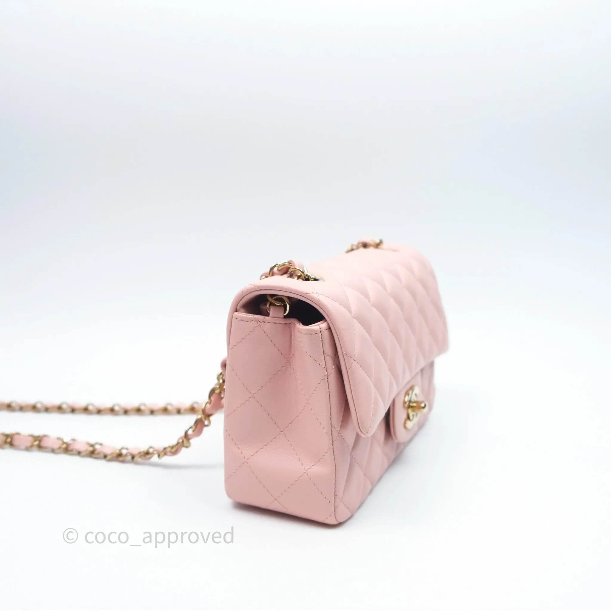 Chanel Quilted Mini Rectangular Flap Pink Lambskin Gold Hardware