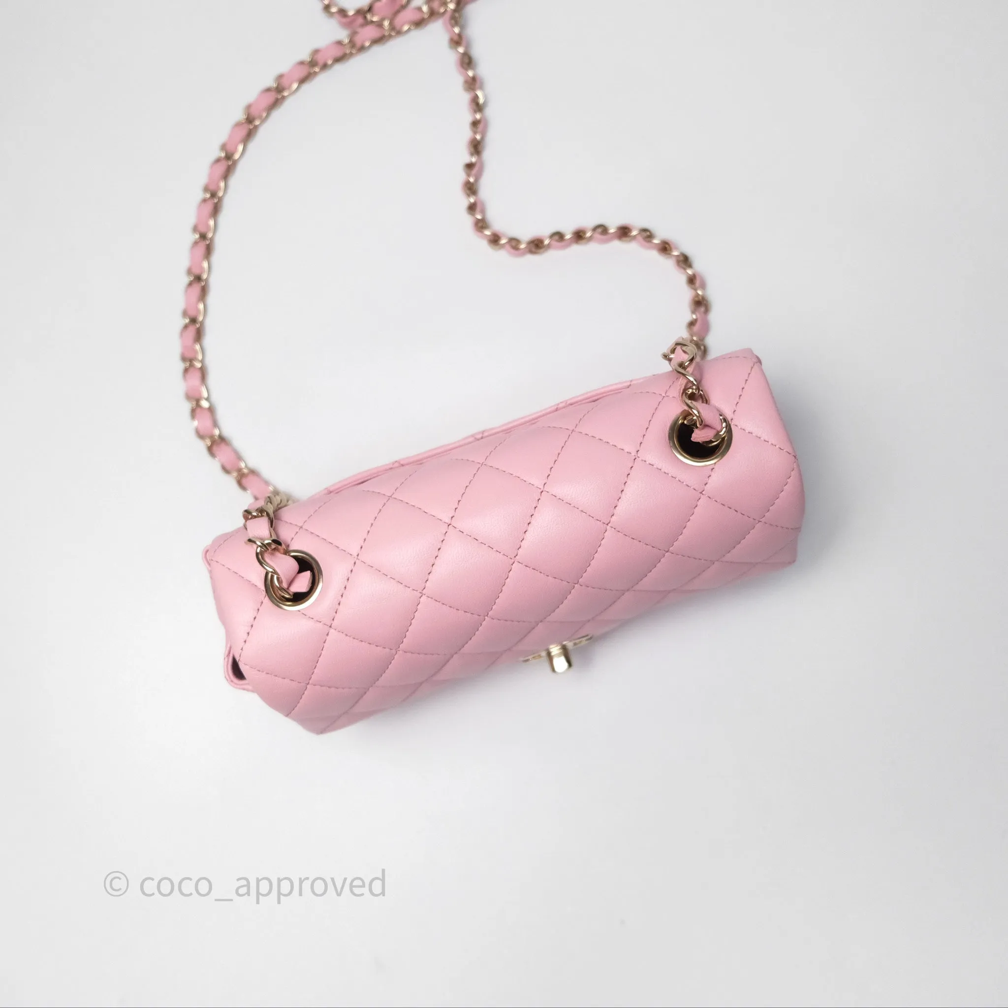 Chanel Quilted Mini Rectangular Flap Pink Lambskin Gold Hardware